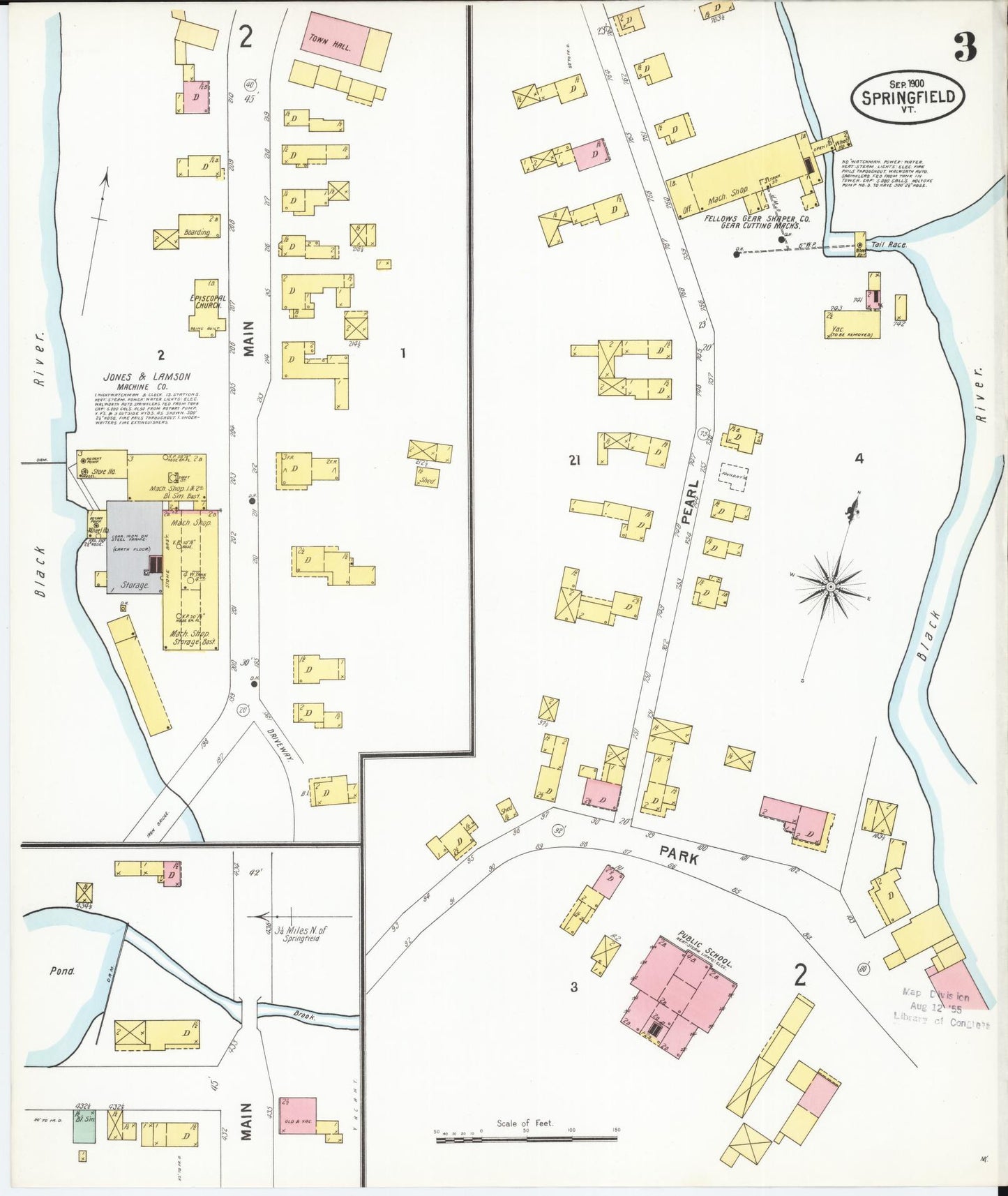 Sanborn Fire Insurance Map from Springfield, Windsor County, Vermont (1900), Sheet #0003 - Complete Map Set gallery image, historic Sanborn map, vintage wall art, Vermont Vermont