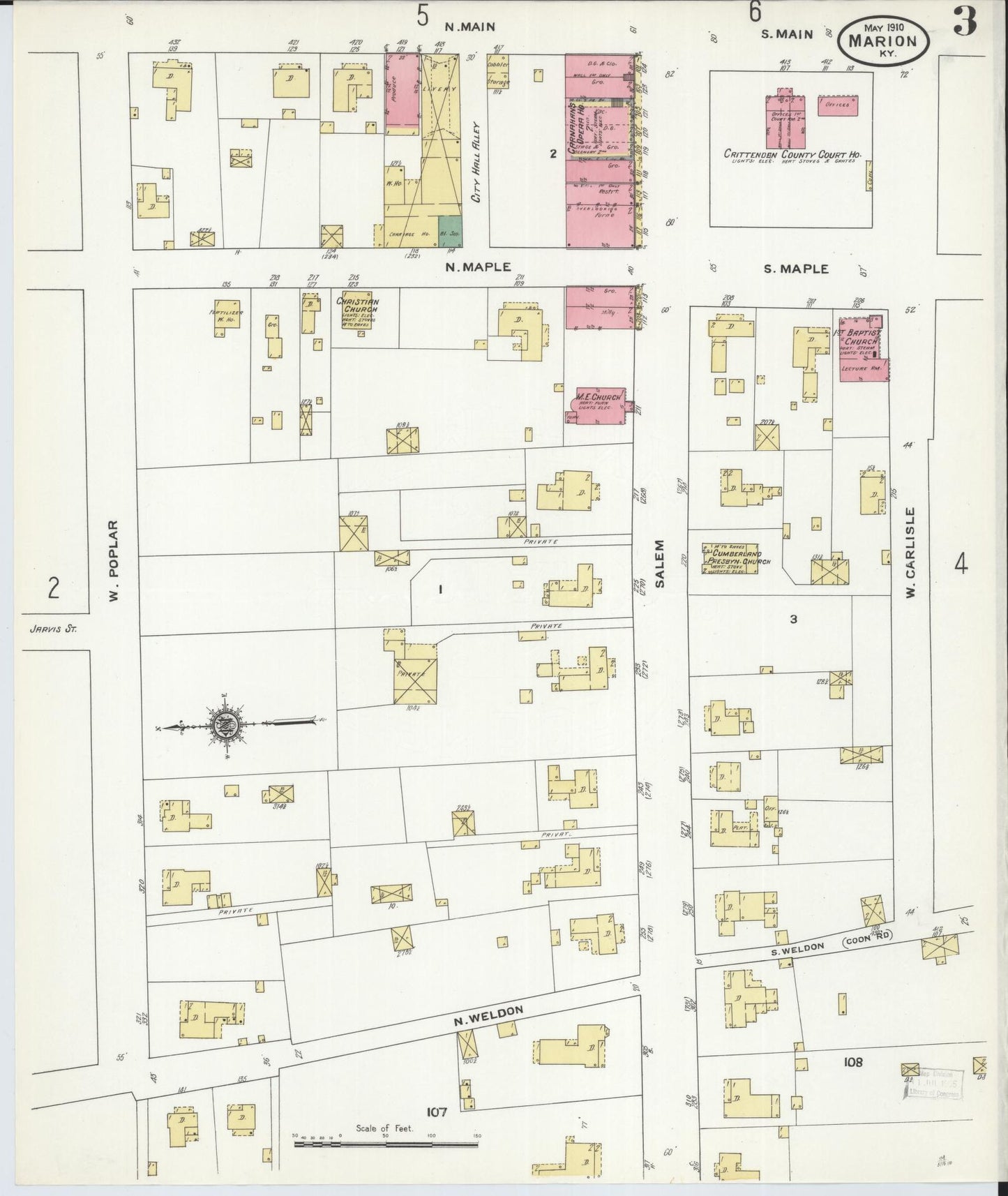 Sanborn Fire Insurance Map from Marion, Crittenden County, Kentucky (1910), Sheet #0003 - Historic Sanborn Fire Insurance Map Print, vintage old map wall art, antique decor, genealogy gift, Kentucky Kentucky map