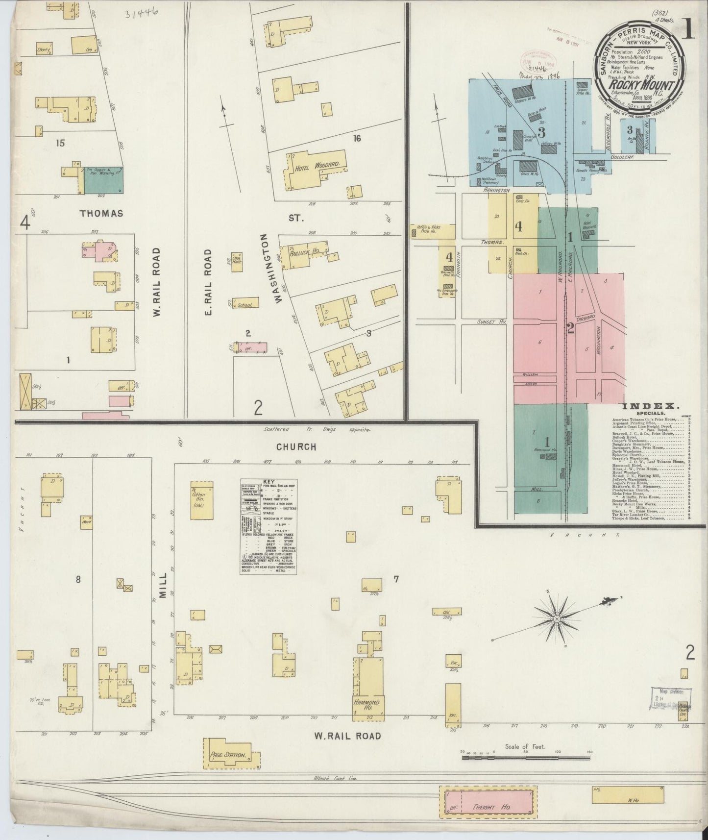 Sanborn Fire Insurance Map from Rocky Mount, Edgecombe And Nash Counties, North Carolina. (1896) – Historic Sanborn Fire Insurance Map Print