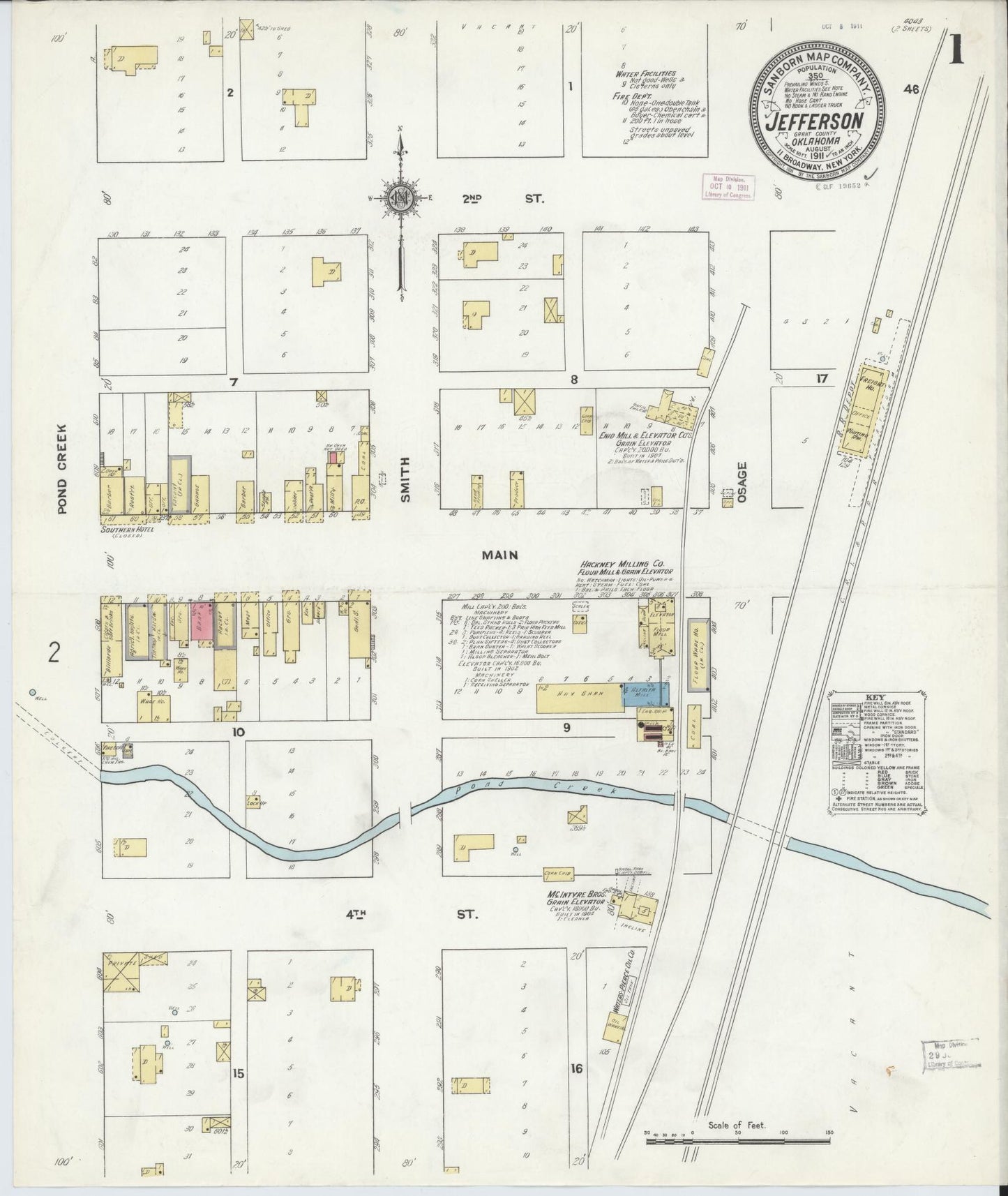 Sanborn Fire Insurance Map from Jefferson, Grant County, Oklahoma (1911), Sheet #0001 - Historic Sanborn Fire Insurance Map Print, vintage old map wall art, antique decor, genealogy gift, Oklahoma Oklahoma map