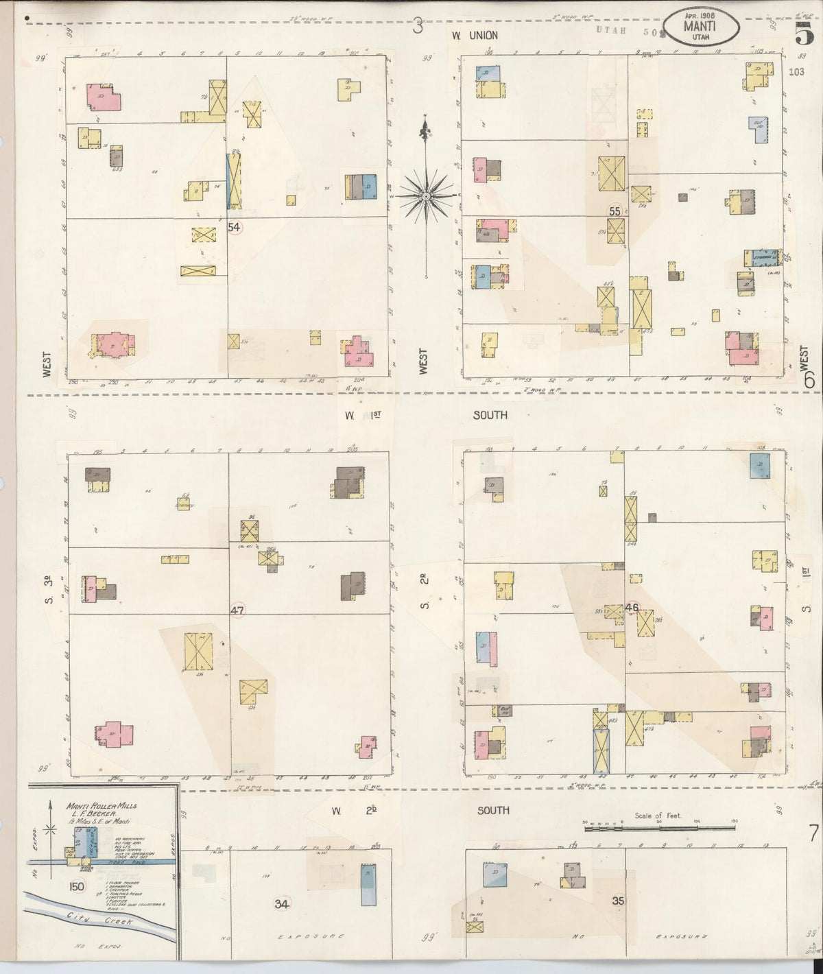 Sanborn Fire Insurance Map from Manti, Sanpete County, Utah (1931), Sheet #0005 - Historic Sanborn Fire Insurance Map Print, vintage old map wall art, antique decor, genealogy gift, Utah Utah map