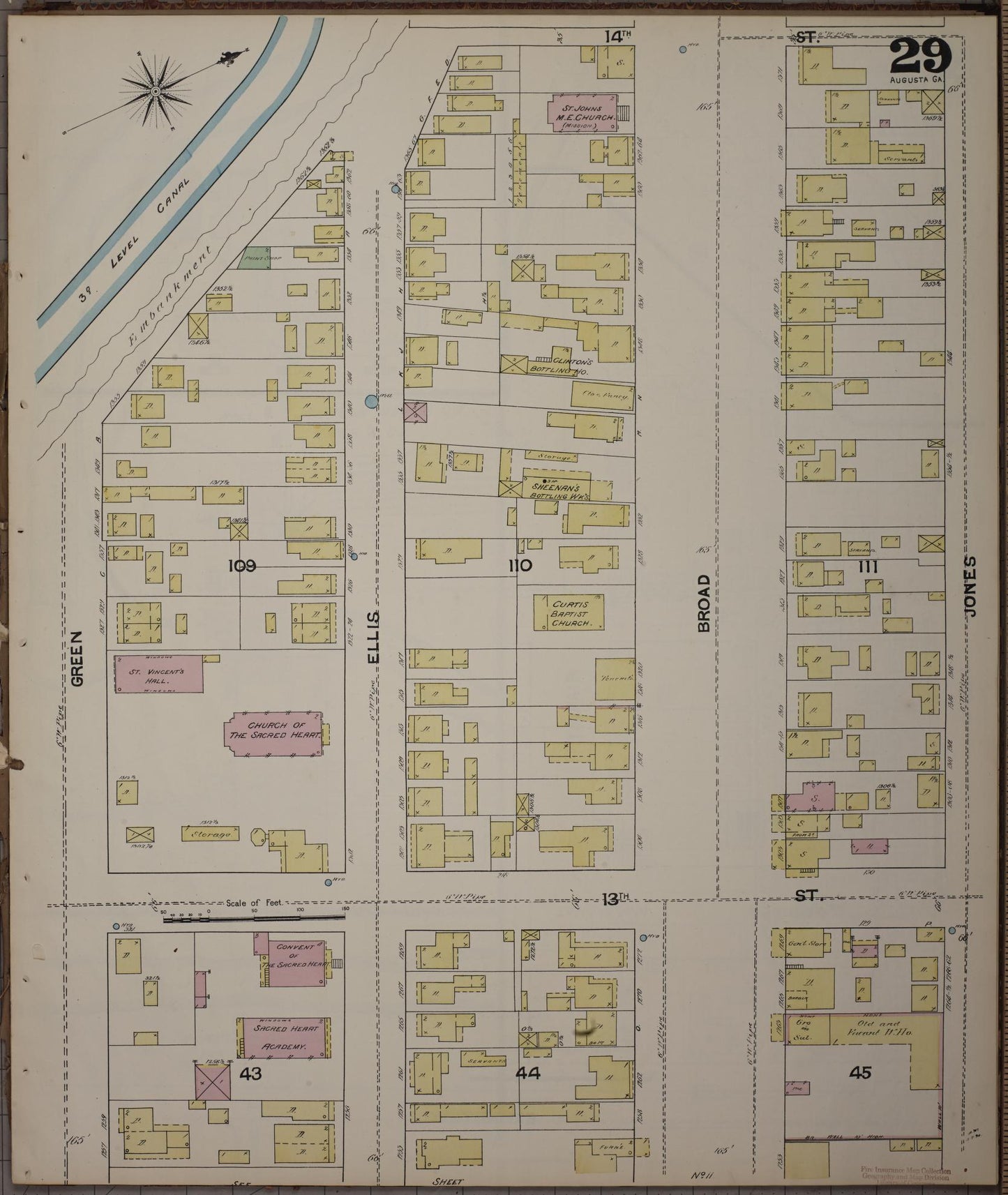 Sanborn Fire Insurance Map from Augusta, Richmond County, Georgia (1890), Sheet #0029 - Historic Sanborn Fire Insurance Map Print, vintage old map wall art, antique decor, genealogy gift, Georgia Georgia map
