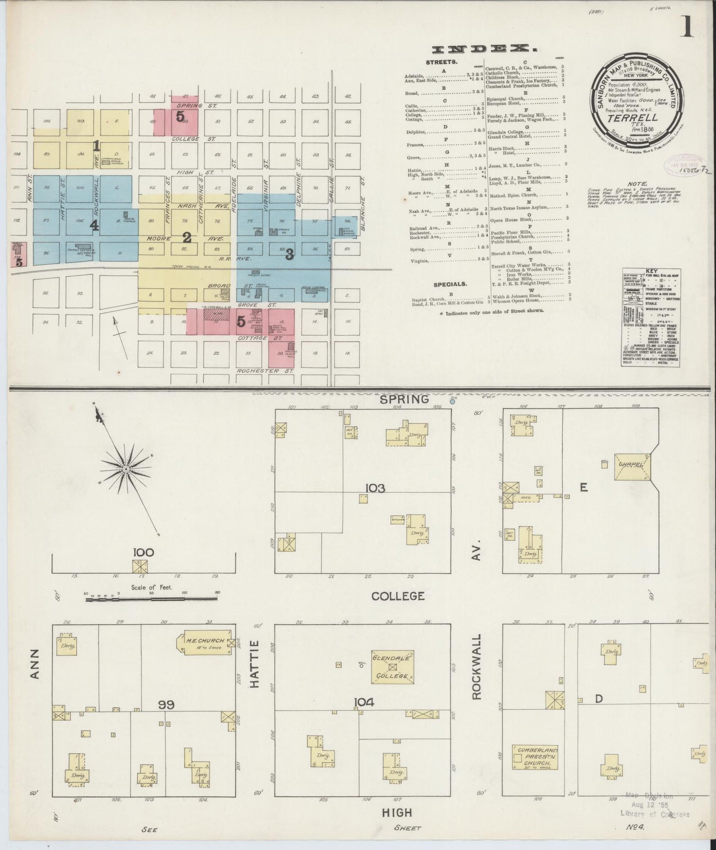 Sanborn Fire Insurance Map from Terrell, Kaufman County, Texas. (1888) – Historic Sanborn Fire Insurance Map Print