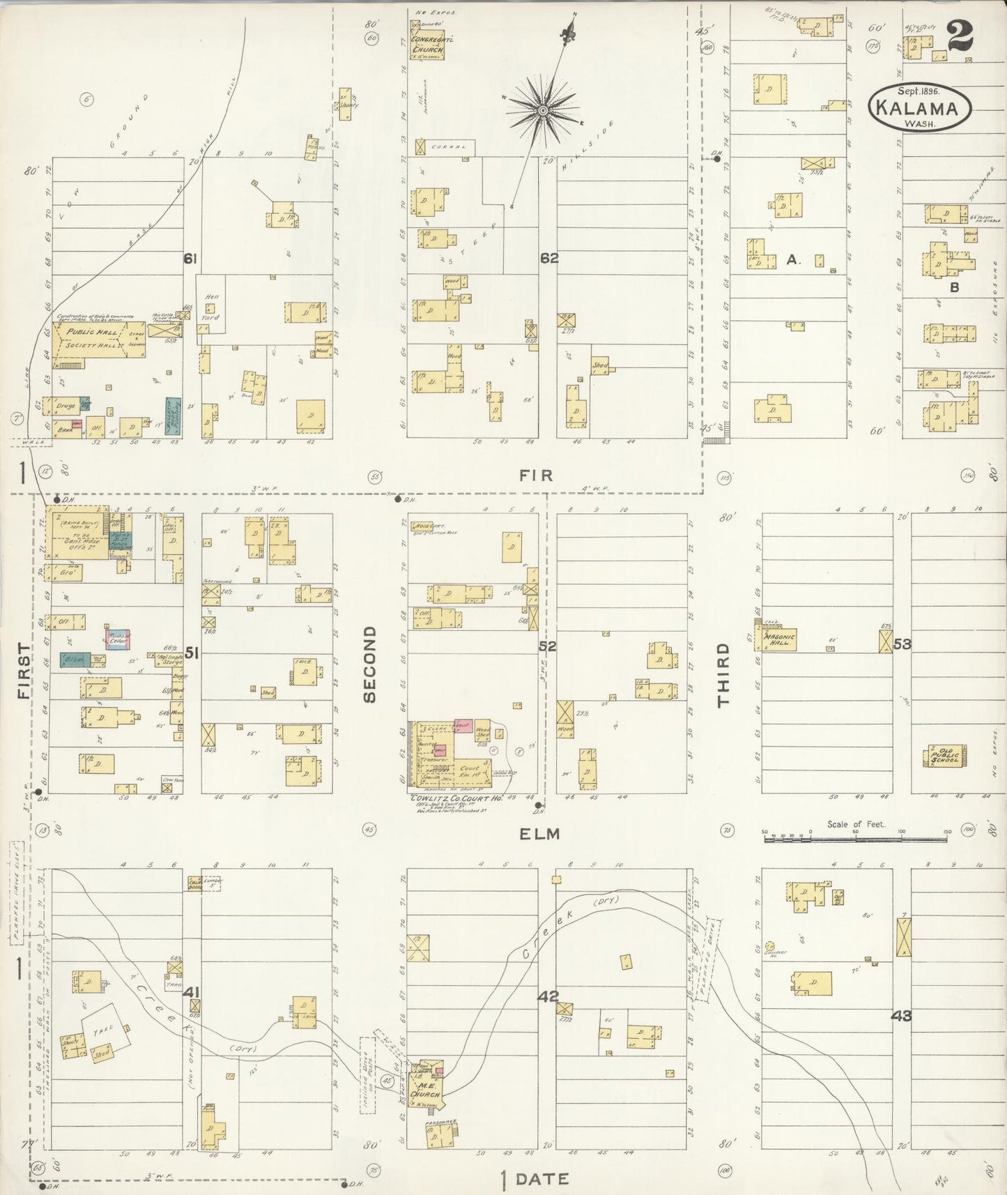 Sanborn Fire Insurance Map from Kalama, Cowlitz County, Washington (1896), Sheet #0002 - Complete Map Set gallery image, historic Sanborn map, vintage wall art, Washington Washington