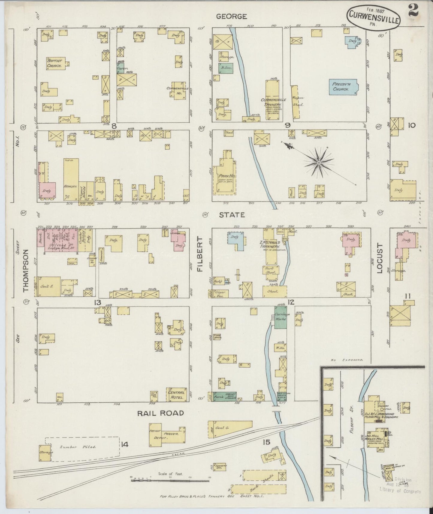 Sanborn Fire Insurance Map from Curwensville, Clearfield County, Pennsylvania (1887), Sheet #0002 - Historic Sanborn Fire Insurance Map Print, vintage old map wall art, antique decor, genealogy gift, Pennsylvania Pennsylvania map