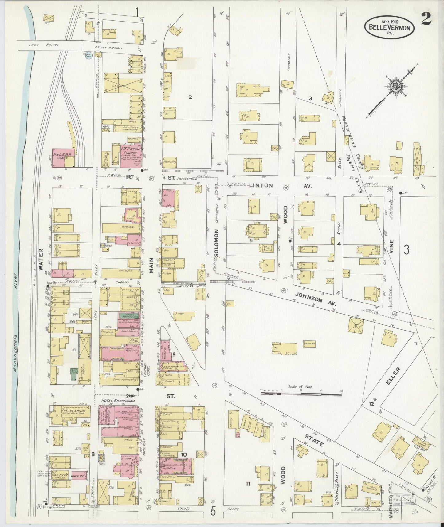 Sanborn Fire Insurance Map from Belle Vernon, Fayette County, Pennsylvania (1910), Sheet #0002 - Historic Sanborn Fire Insurance Map Print, vintage old map wall art, antique decor, genealogy gift, Pennsylvania Pennsylvania map