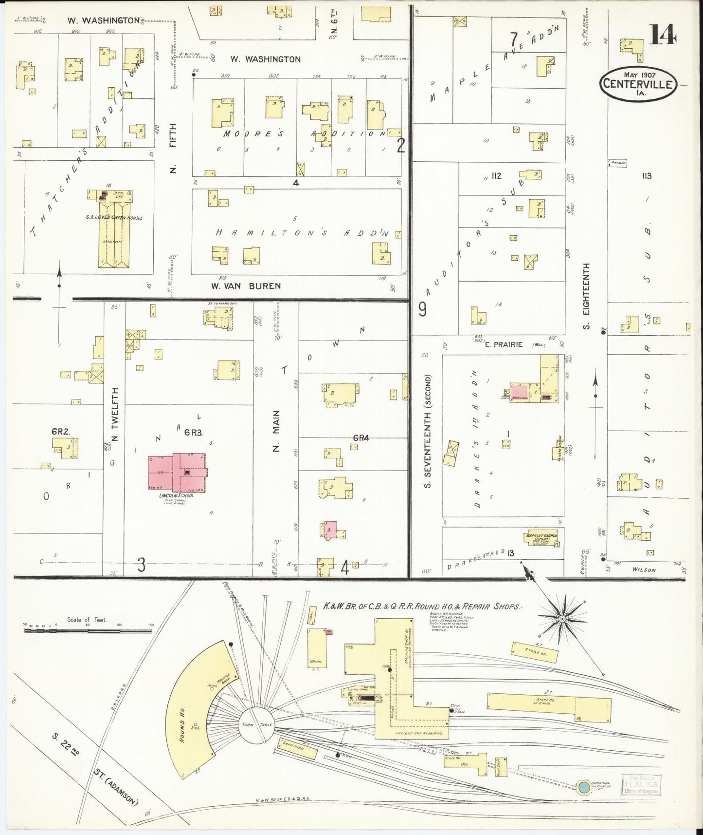 Sanborn Fire Insurance Map from Centerville, Appanoose County, Iowa (1907), Sheet #0014 - Historic Sanborn Fire Insurance Map Print, vintage old map wall art