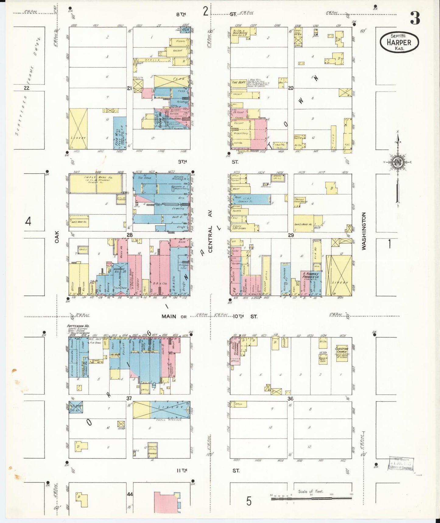 Sanborn Fire Insurance Map from Harper, Harper County, Kansas (1911), Sheet #0003 - Historic Sanborn Fire Insurance Map Print, vintage old map wall art, antique decor, genealogy gift, Kansas Kansas map