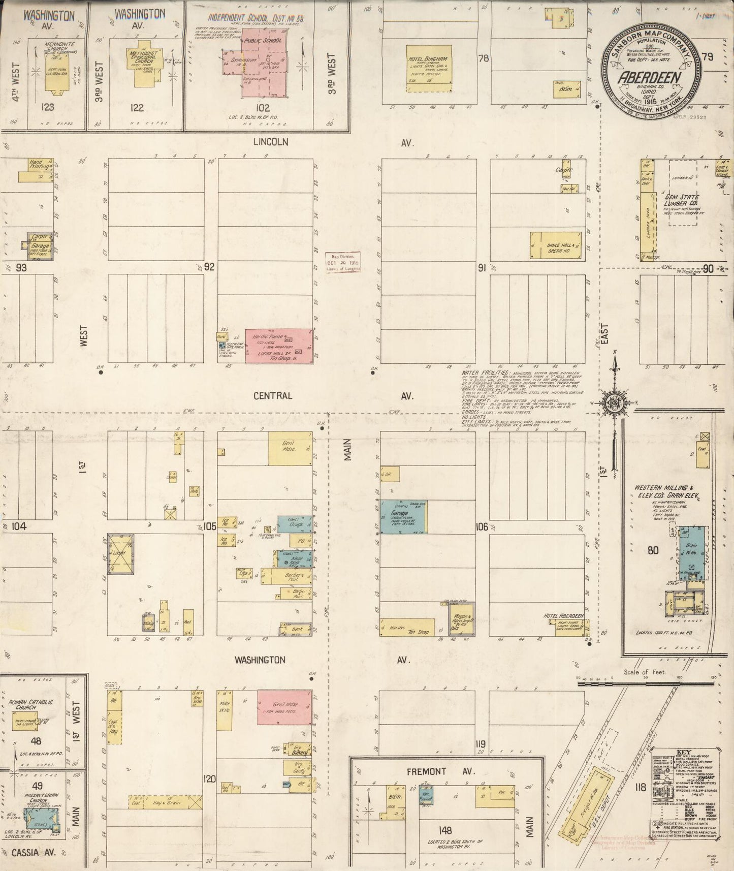 Sanborn Fire Insurance Map from Aberdeen, Bingham County, Idaho (1915), Sheet #0001 - Historic Sanborn Fire Insurance Map Print, vintage old map wall art, antique decor, genealogy gift, Idaho Idaho map