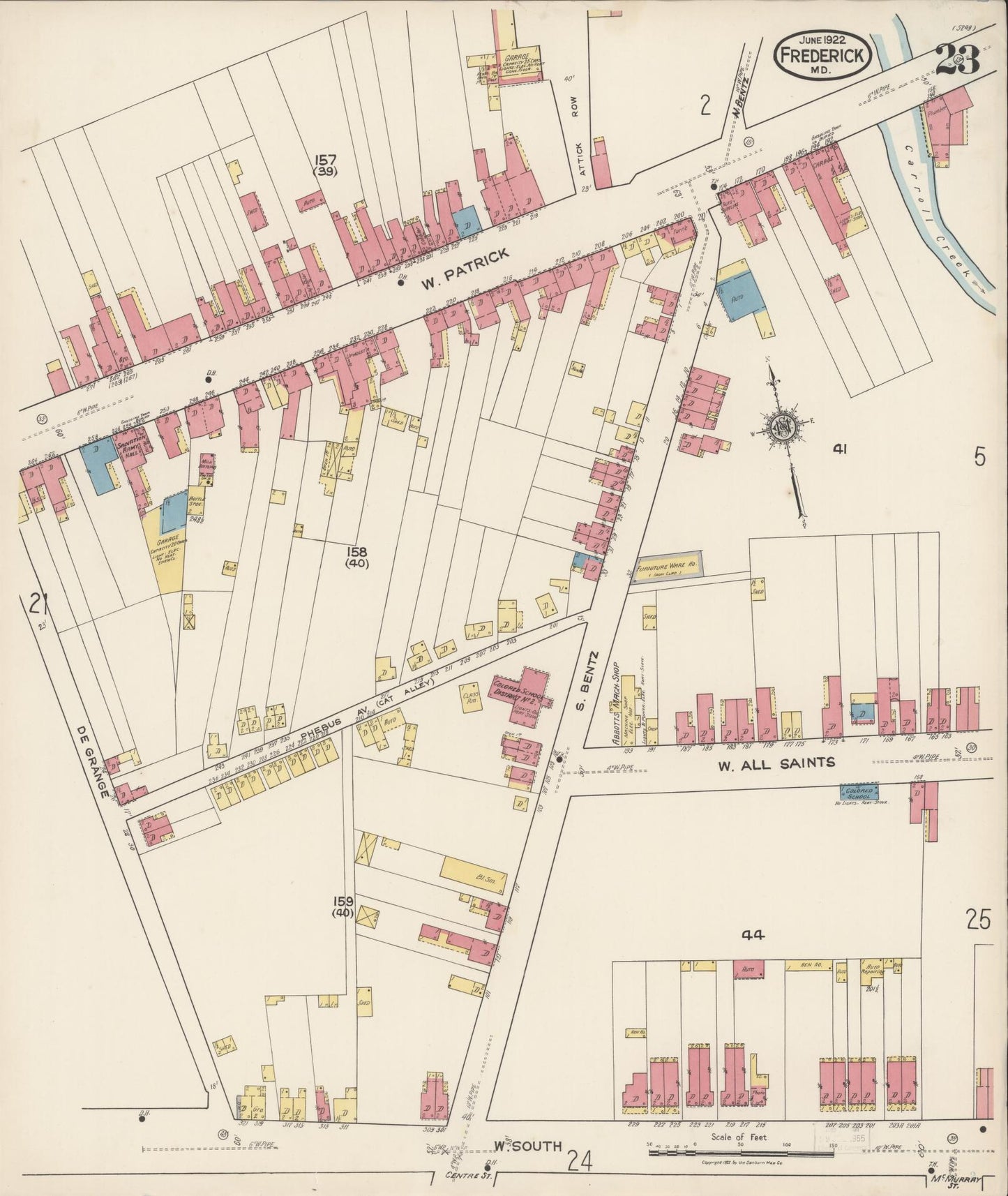 Sanborn Fire Insurance Map from Frederick, Frederick County, Maryland (1922), Sheet #0023 - Historic Sanborn Fire Insurance Map Print, vintage old map wall art