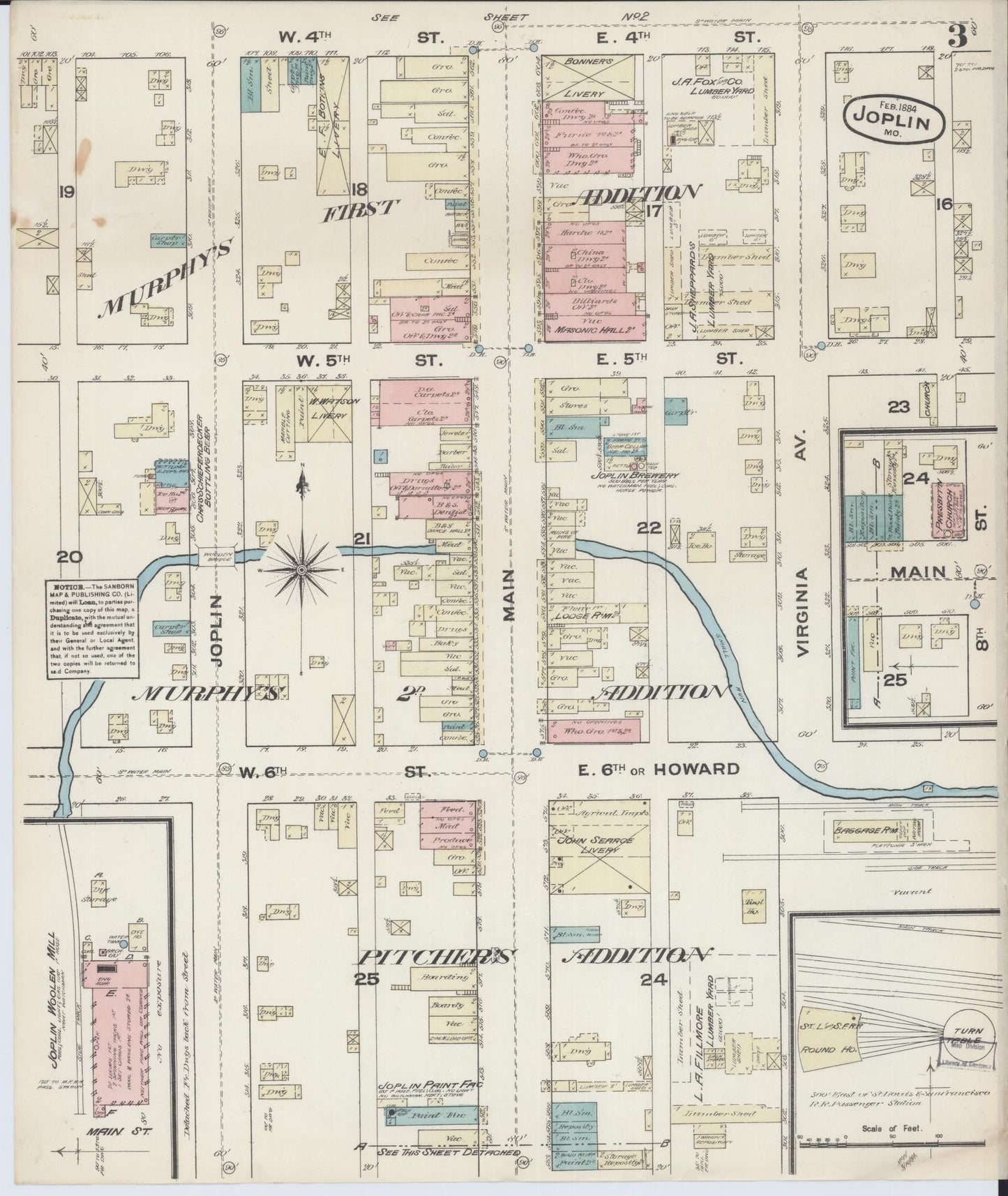 Sanborn Fire Insurance Map from Joplin, Jasper County, Missouri (1884), Sheet #0003 - Historic Sanborn Fire Insurance Map Print, vintage old map wall art, antique decor, genealogy gift, Missouri Missouri map