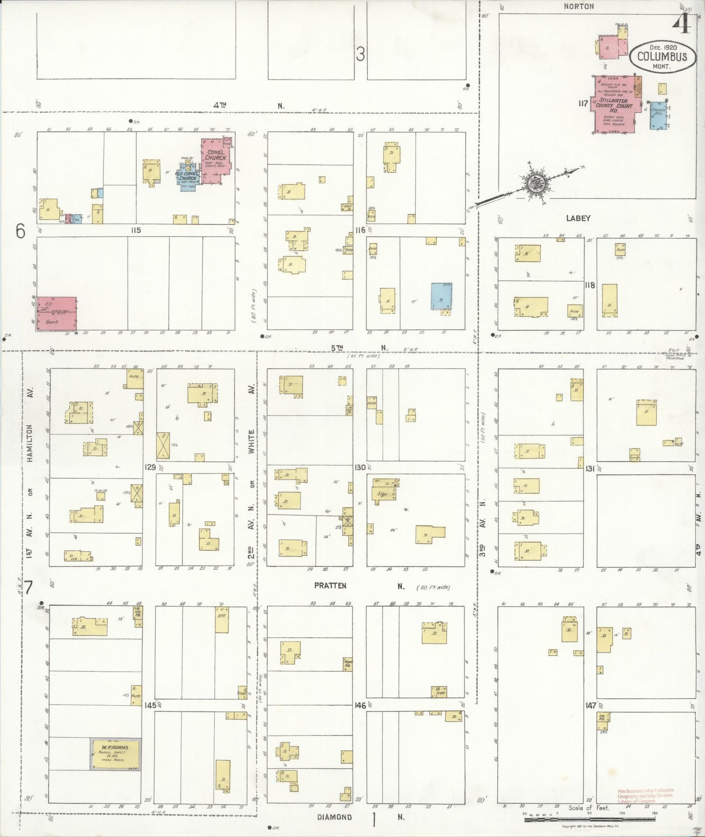 Sanborn Fire Insurance Map from Columbus, Stillwater County, Montana (1920), Sheet #0004 - Historic Sanborn Fire Insurance Map Print, vintage old map wall art, antique decor, genealogy gift, Montana Montana map