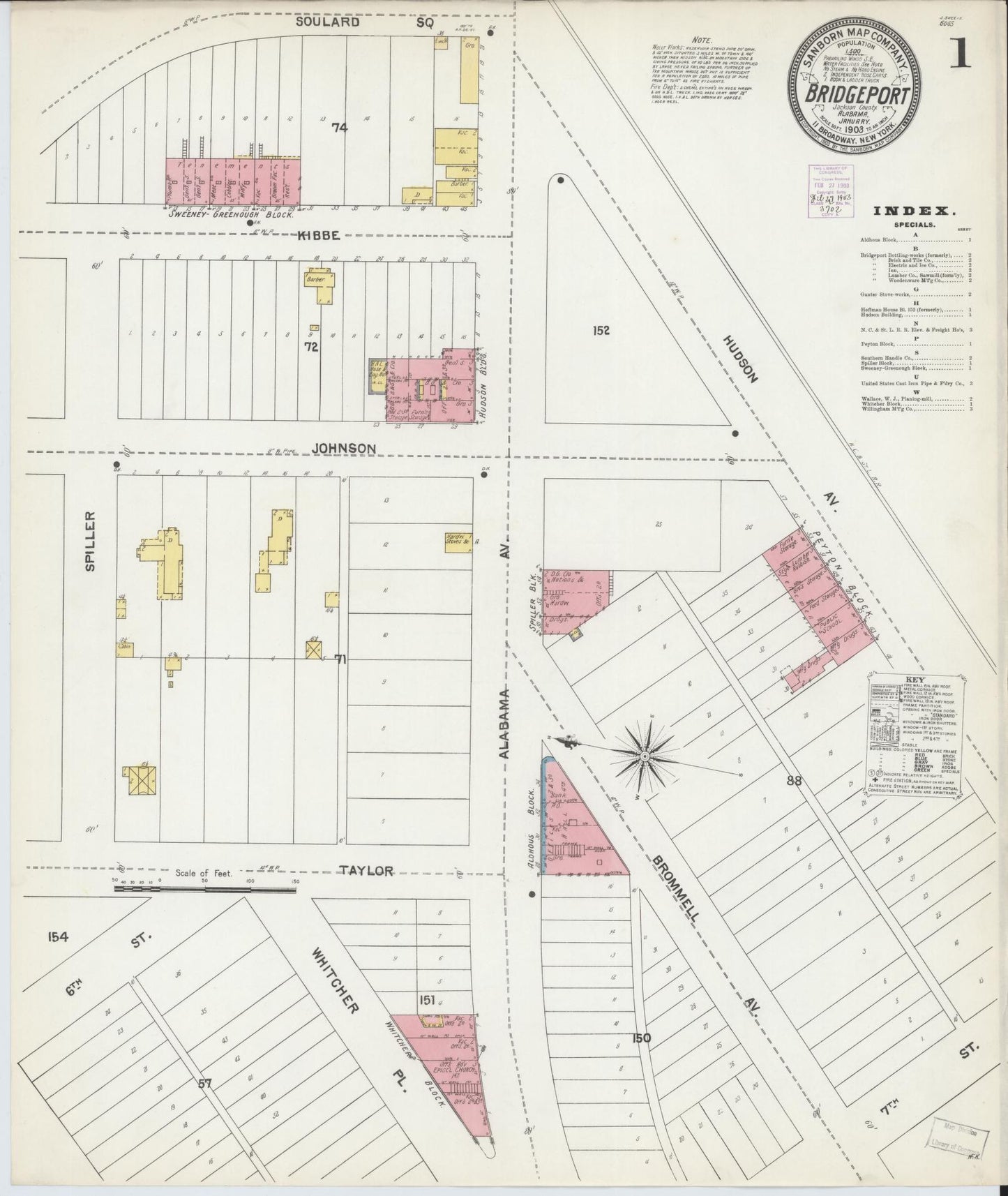 Sanborn Fire Insurance Map from Bridgeport, Jackson County, Alabama. (1903) – Historic Sanborn Fire Insurance Map Print