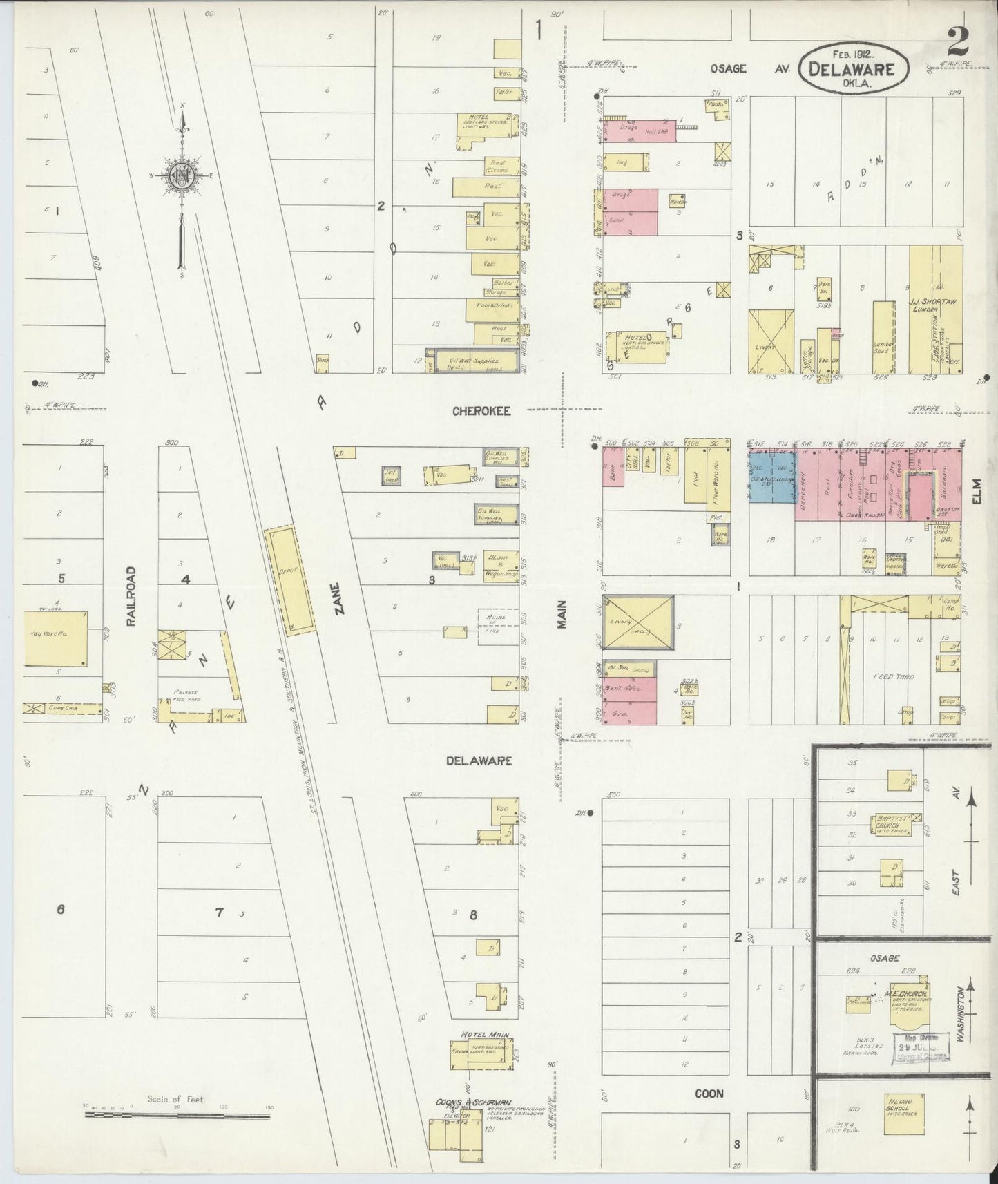 Sanborn Fire Insurance Map from Delaware, Nowata County, Oklahoma (1912), Sheet #0002 - Complete Map Set gallery image, historic Sanborn map, vintage wall art, Oklahoma Oklahoma