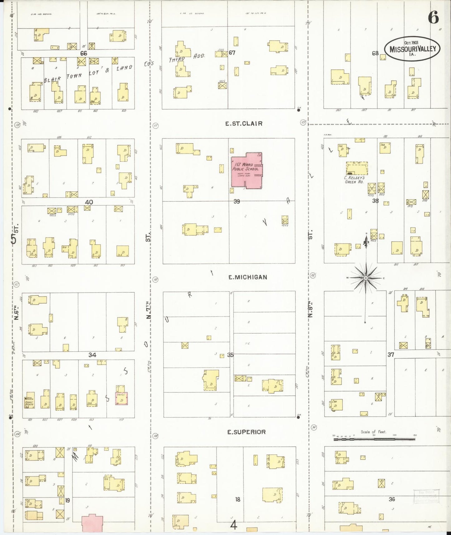 Sanborn Fire Insurance Map from Missouri Valley, Harrison County, Iowa (1901), Sheet #0006 - Historic Sanborn Fire Insurance Map Print, vintage old map wall art, antique decor, genealogy gift, Missouri Missouri map