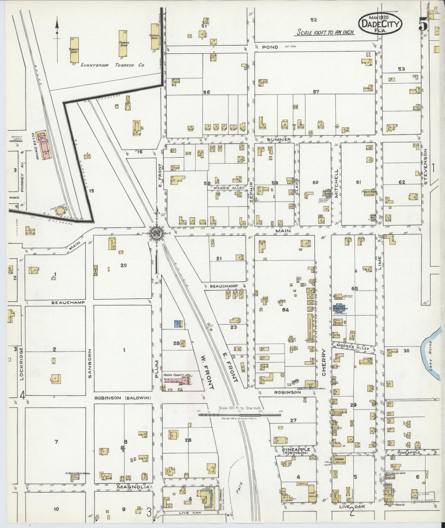 Sanborn Fire Insurance Map from Dade City, Pasco County, Florida (1920), Sheet #0005 - Historic Sanborn Fire Insurance Map Print, vintage old map wall art, antique decor, genealogy gift, Florida Florida map