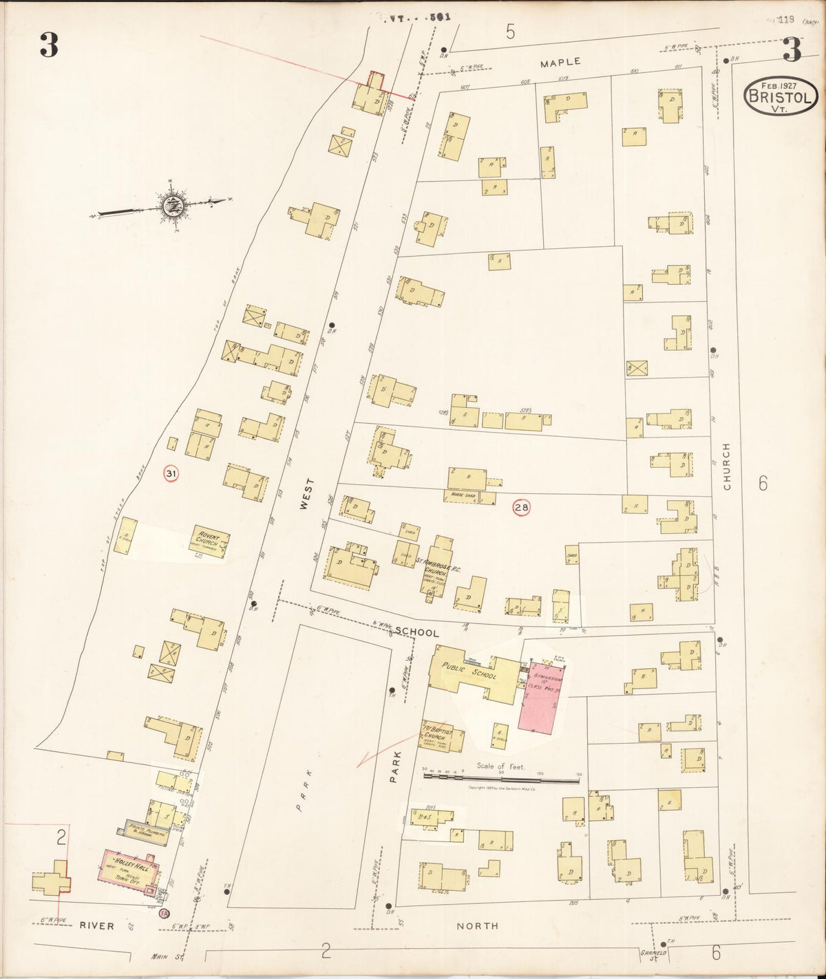 Sanborn Fire Insurance Map from Bristol, Addison County, Vermont (1935), Sheet #0003 - Historic Sanborn Fire Insurance Map Print, vintage old map wall art, antique decor, genealogy gift, Vermont Vermont map