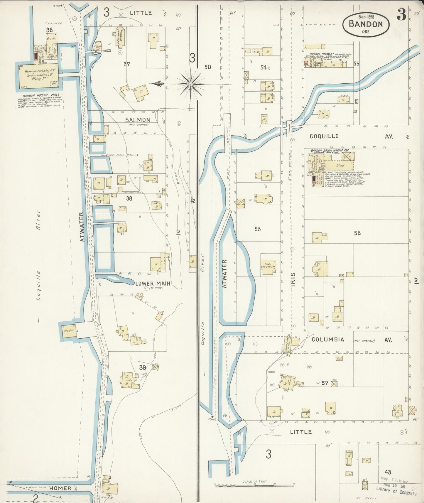 Sanborn Fire Insurance Map from Bandon, Coos County, Oregon (1898), Sheet #0003 - Complete Map Set gallery image, historic Sanborn map, vintage wall art, Oregon Oregon