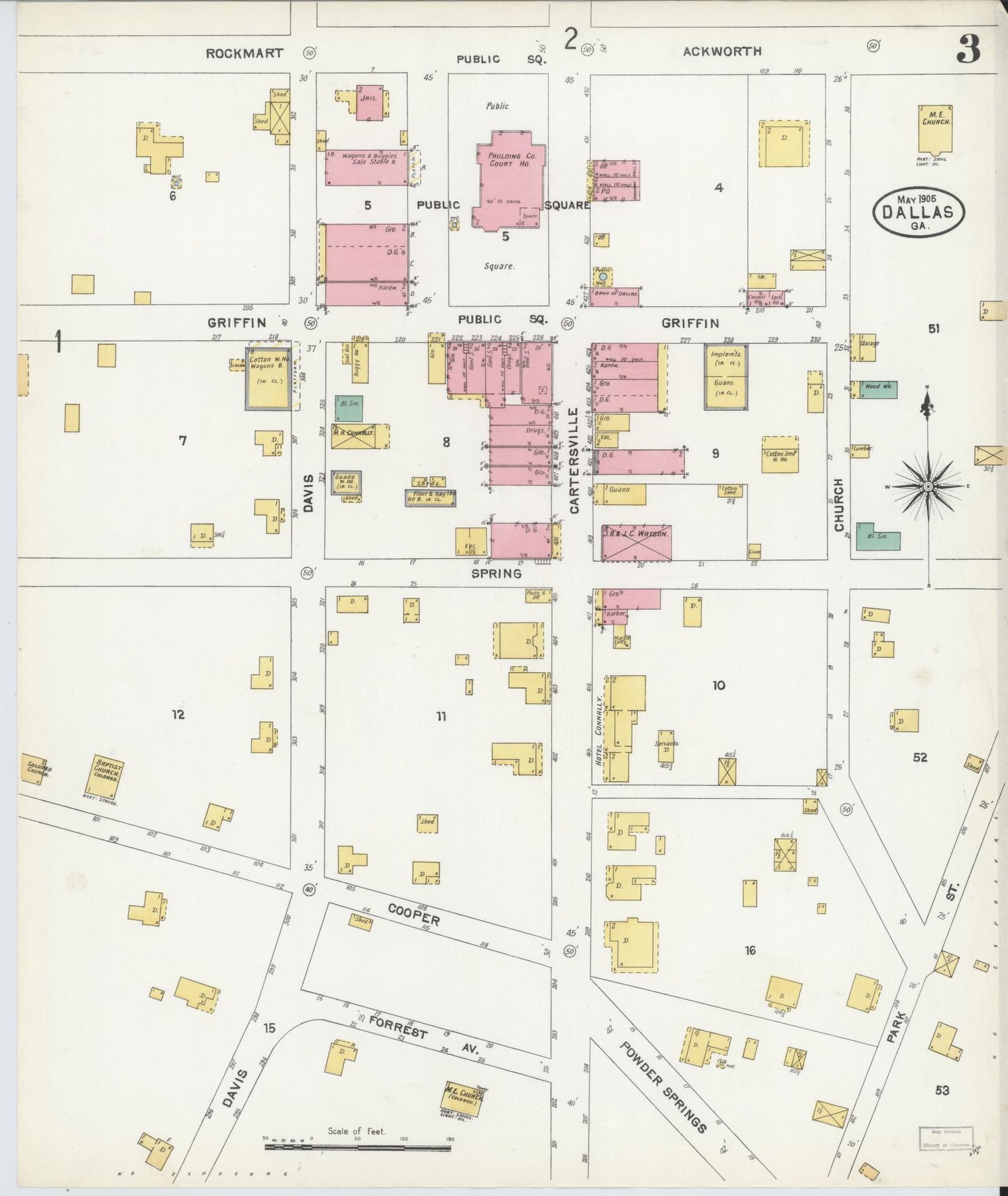 Sanborn Fire Insurance Map from Dallas, Paulding County, Georgia (1905), Sheet #0003 - Complete Map Set gallery image, historic Sanborn map, vintage wall art, Georgia Georgia
