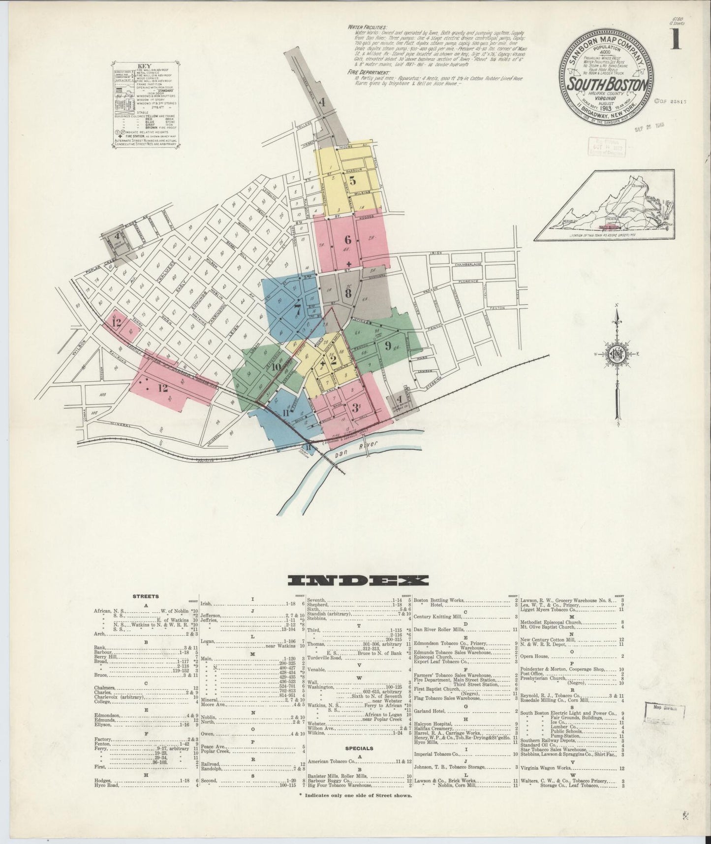 Sanborn Fire Insurance Map from South Boston, Halifax County, Virginia. (1913) – Historic Sanborn Fire Insurance Map Print