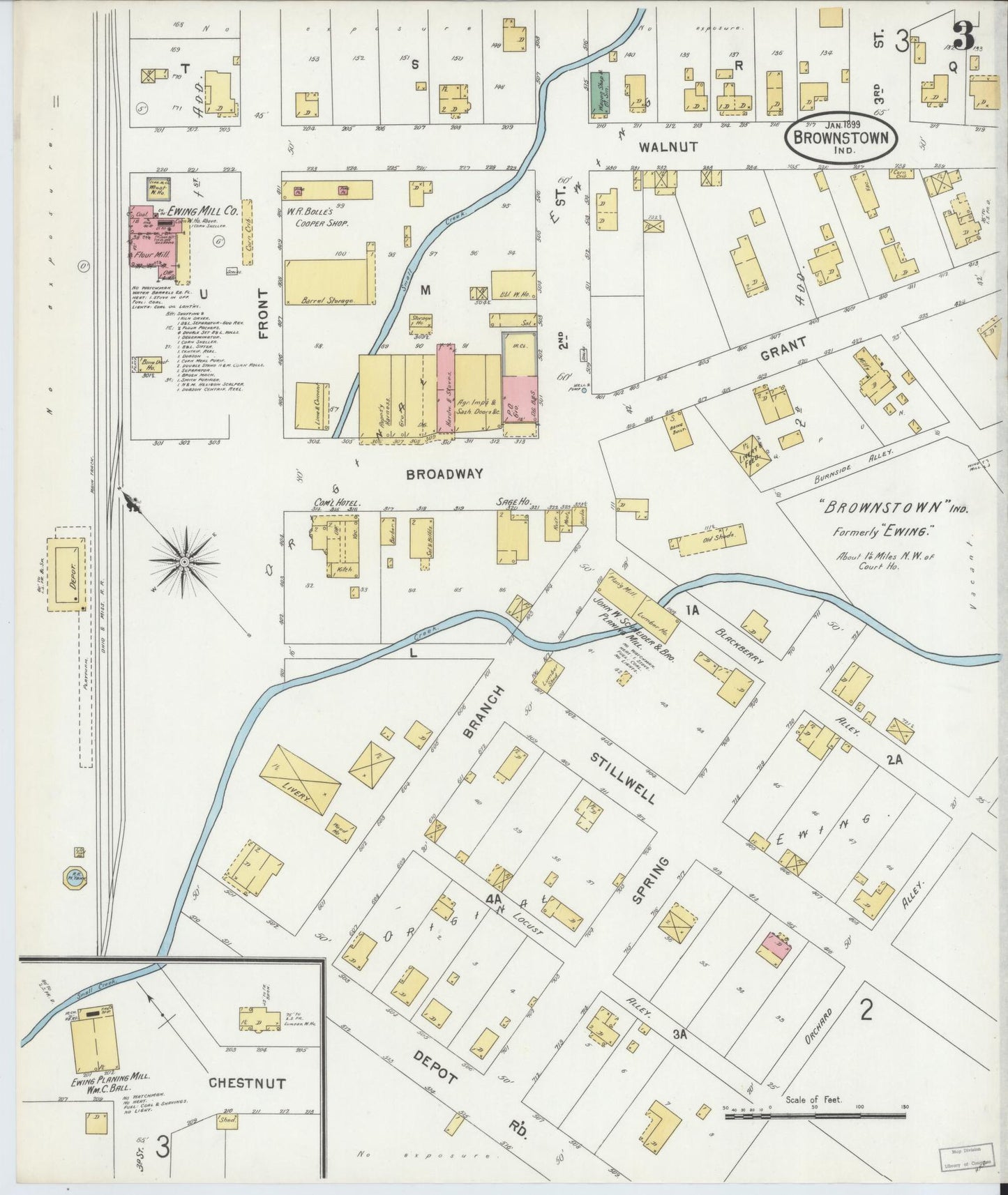 Sanborn Fire Insurance Map from Brownstown, Jackson County, Indiana (1899), Sheet #0003 - Complete Map Set gallery image, historic Sanborn map, vintage wall art, Indiana Indiana