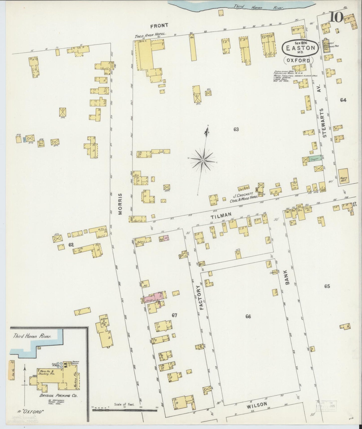 Sanborn Fire Insurance Map from Easton, Talbot County, Maryland (1896), Sheet #0010 - Historic Sanborn Fire Insurance Map Print, vintage old map wall art, antique decor, genealogy gift, Maryland Maryland map