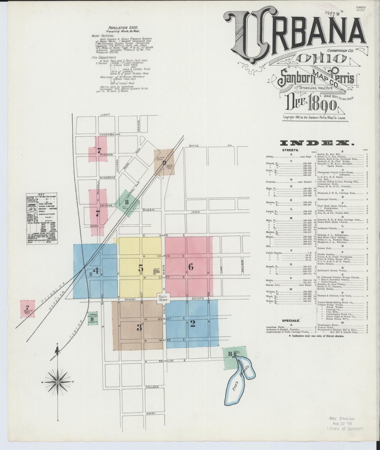 Sanborn Fire Insurance Map from Urbana, Champaign County, Ohio (1890), Sheet #0001 - Historic Sanborn Fire Insurance Map Print, vintage old map wall art, antique decor, genealogy gift, Ohio Ohio map