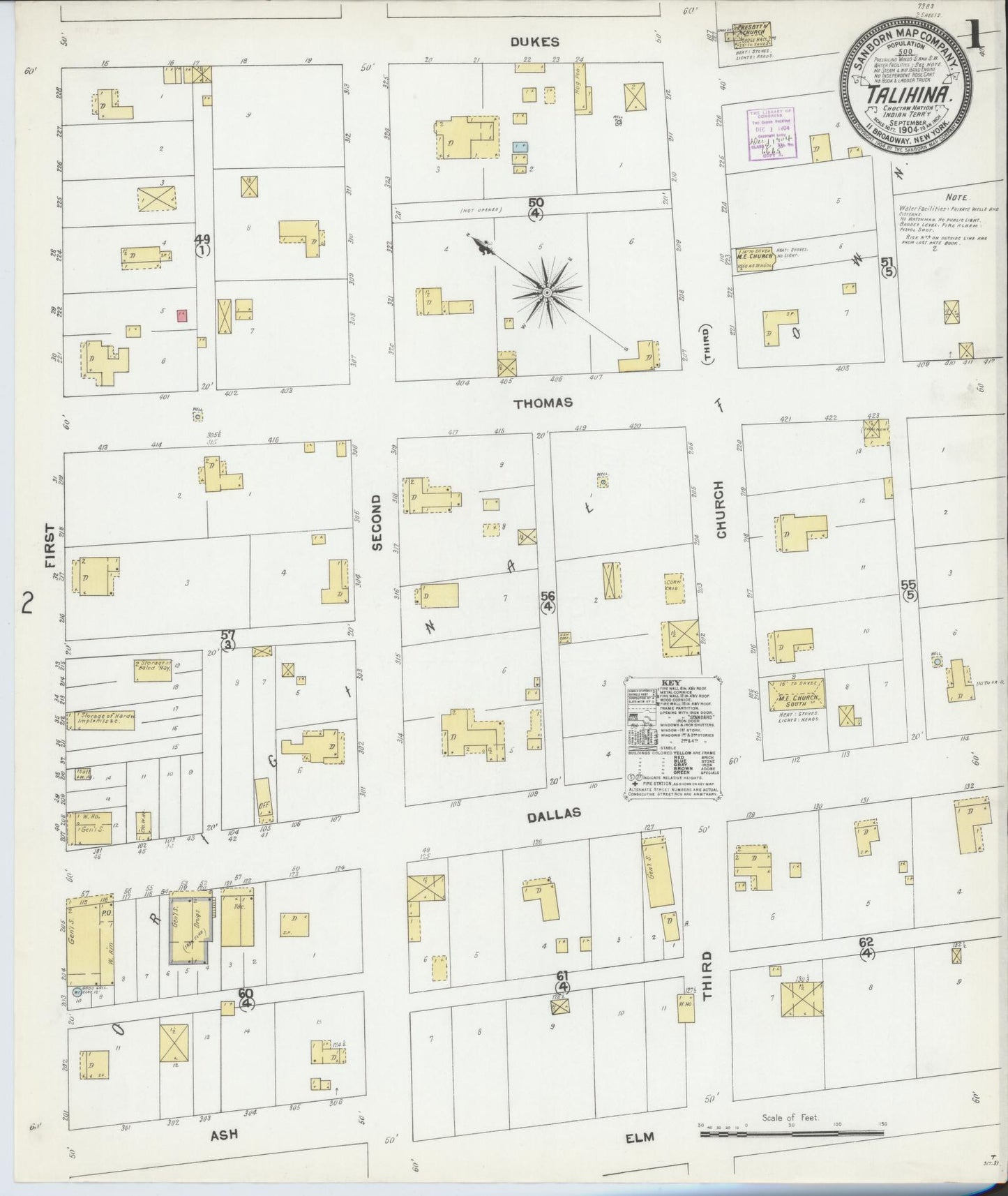 Sanborn Fire Insurance Map from Talihina, Le Flore County, Oklahoma (1904), Sheet #0001 - Historic Sanborn Fire Insurance Map Print, vintage old map wall art, antique decor, genealogy gift, Oklahoma Oklahoma map