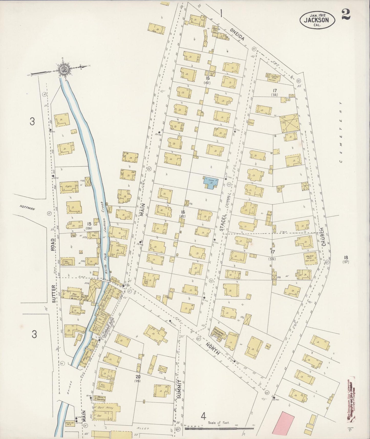 Sanborn Fire Insurance Map from Jackson, Amador County, California (1912), Sheet #0002 - Historic Sanborn Fire Insurance Map Print, vintage old map wall art, antique decor, genealogy gift, California California map