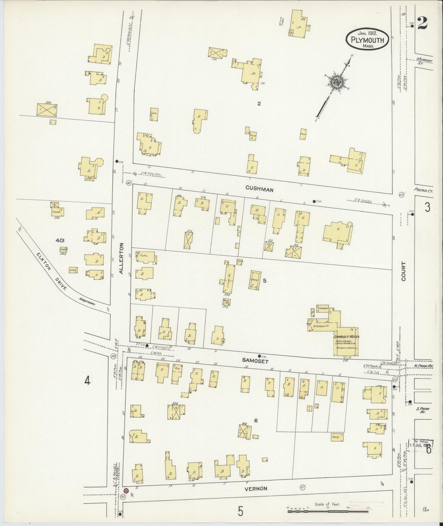 Sanborn Fire Insurance Map from Plymouth, Plymouth County, Massachusetts (1912), Sheet #0002 - Historic Sanborn Fire Insurance Map Print, vintage old map wall art, antique decor, genealogy gift, Massachusetts Massachusetts map