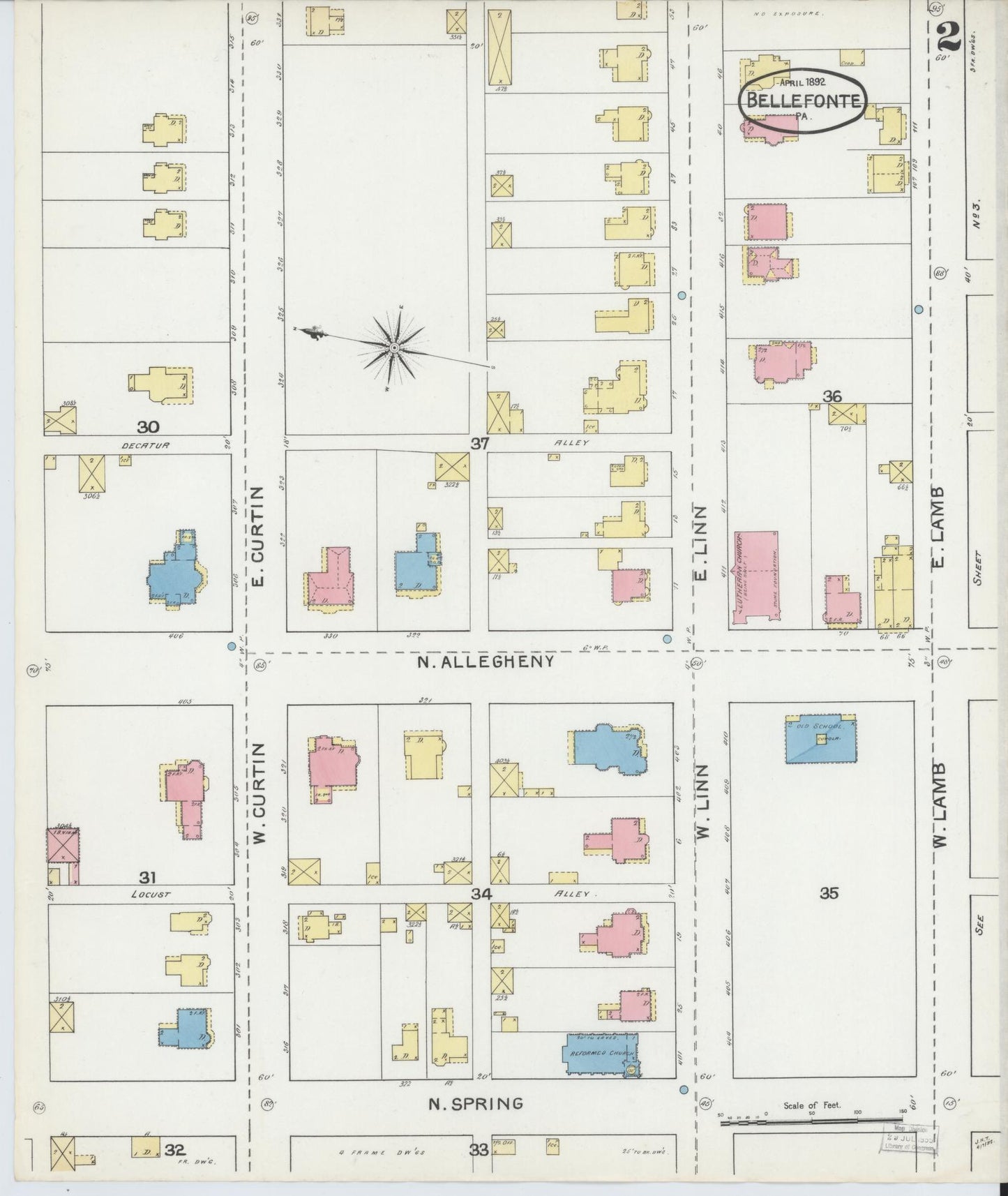 Sanborn Fire Insurance Map from Bellefonte, Centre County, Pennsylvania (1892), Sheet #0002 - Historic Sanborn Fire Insurance Map Print, vintage old map wall art, antique decor, genealogy gift, Pennsylvania Pennsylvania map