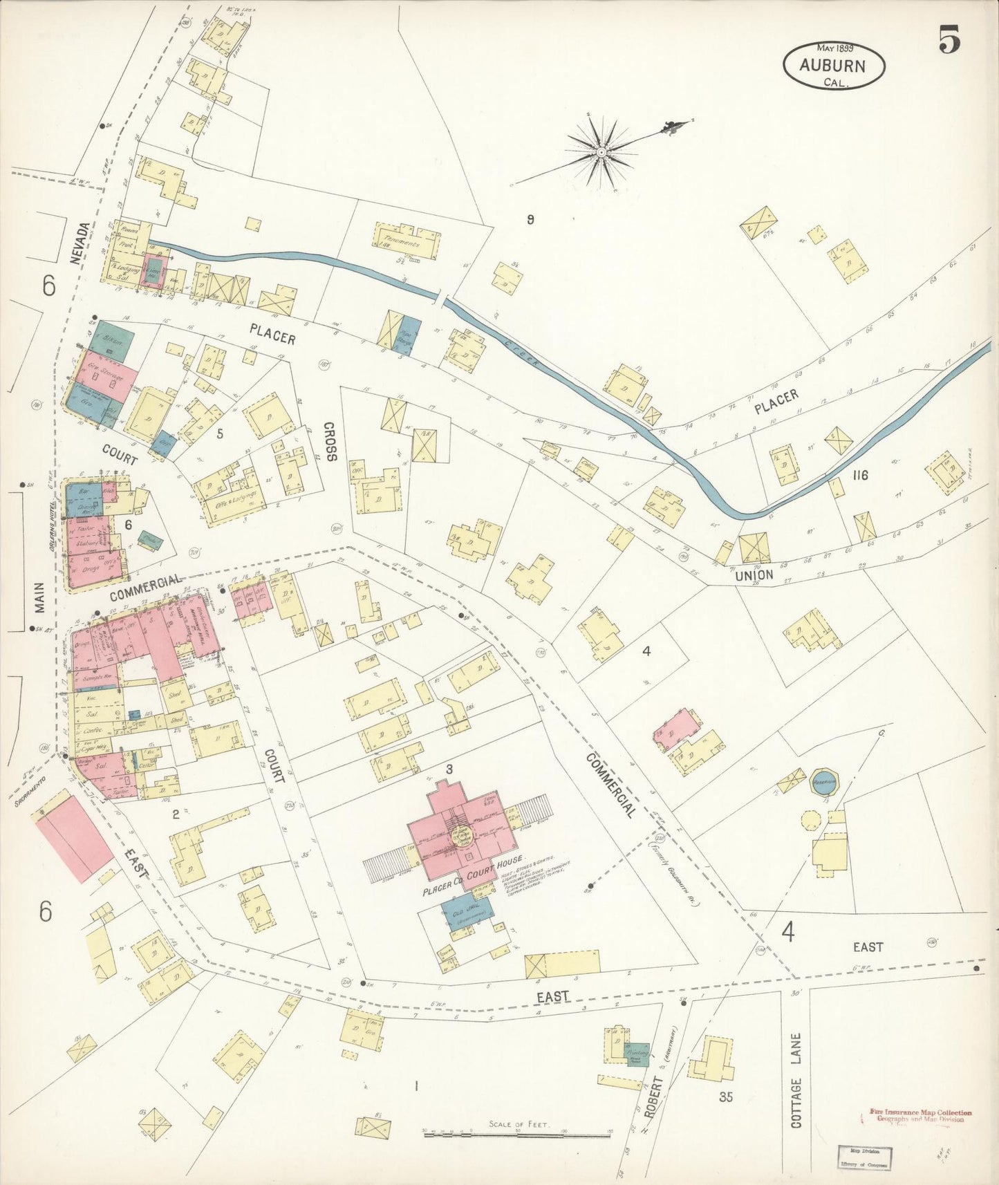 Sanborn Fire Insurance Map from Auburn, Placer County, California (1899), Sheet #0005 - Historic Sanborn Fire Insurance Map Print, vintage old map wall art, antique decor, genealogy gift, California California map