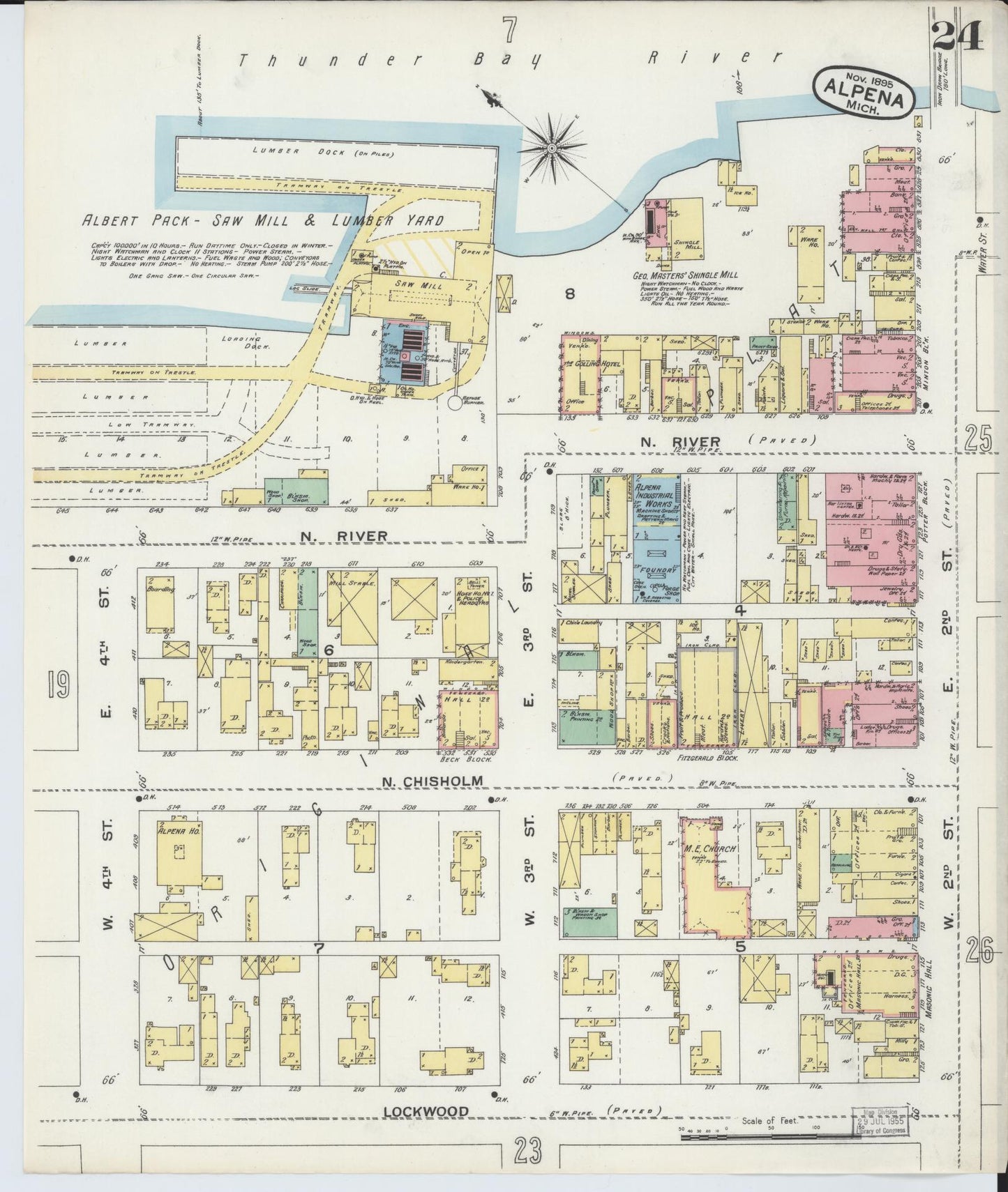 Sanborn Fire Insurance Map from Alpena, Alpena County, Michigan (1895), Sheet #0024 - Historic Sanborn Fire Insurance Map Print, vintage old map wall art, antique decor, genealogy gift, Michigan Michigan map