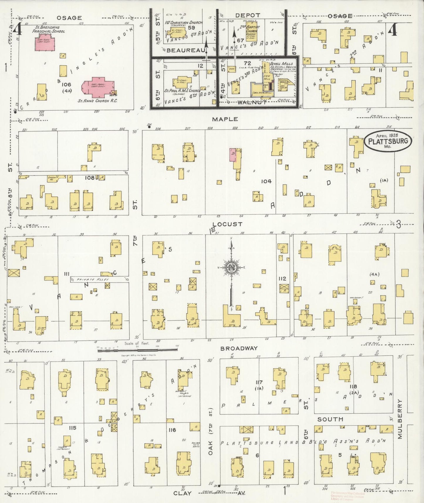 Sanborn Fire Insurance Map from Plattsburg, Clinton County, Missouri (1926), Sheet #0004 - Historic Sanborn Fire Insurance Map Print, vintage old map wall art, antique decor, genealogy gift, Missouri Missouri map