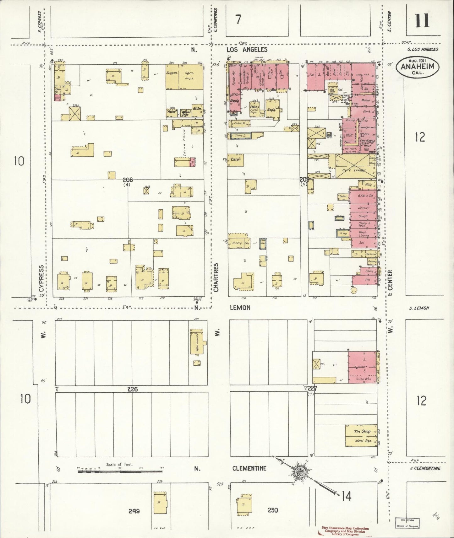 Sanborn Fire Insurance Map from Anaheim, Orange County, California (1911), Sheet #0011 - Historic Sanborn Fire Insurance Map Print, vintage old map wall art, antique decor, genealogy gift, California California map