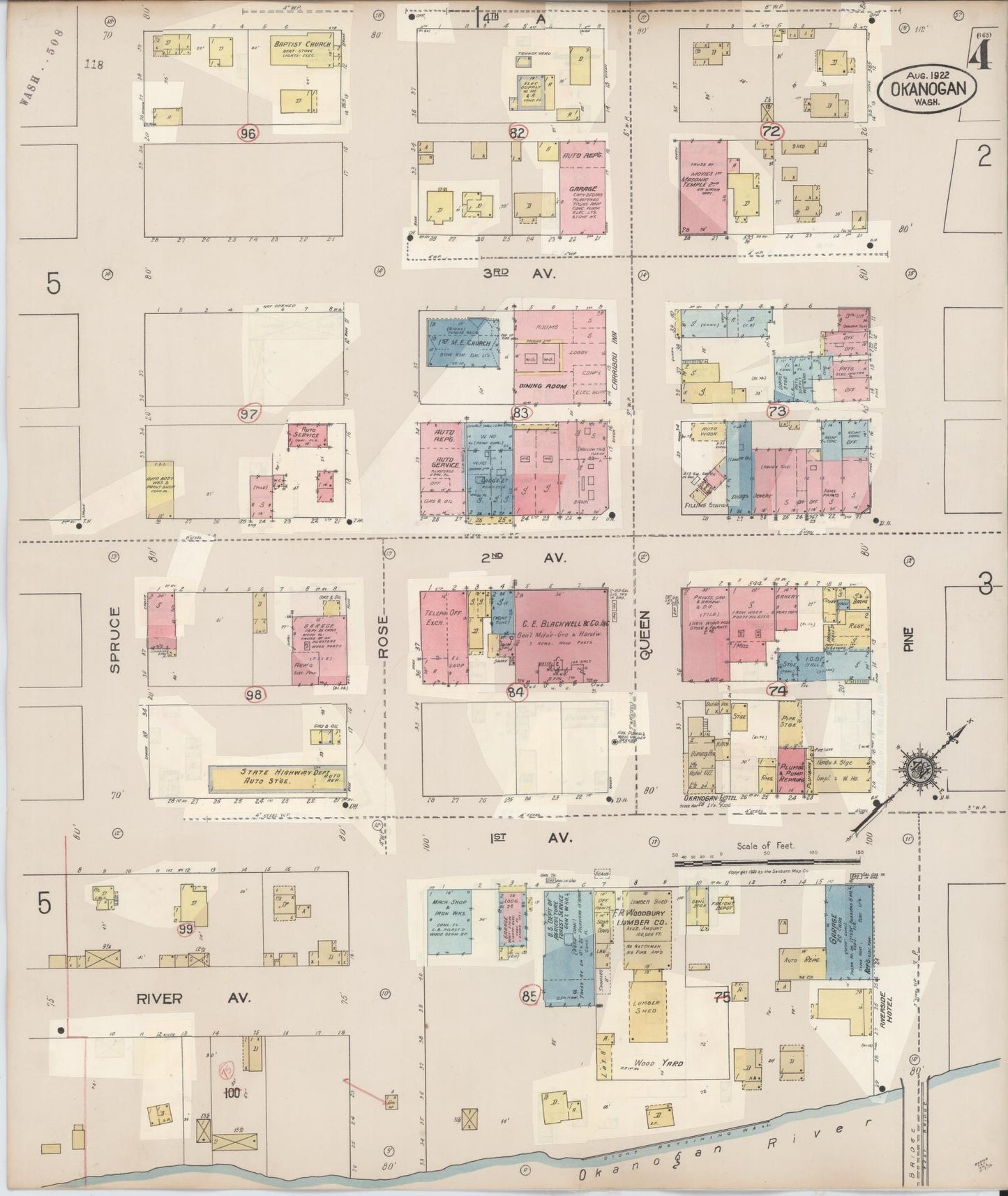 Sanborn Fire Insurance Map from Okanogan, Okanogan County, Washington (1945), Sheet #0004 - Historic Sanborn Fire Insurance Map Print, vintage old map wall art, antique decor, genealogy gift, Washington Washington map