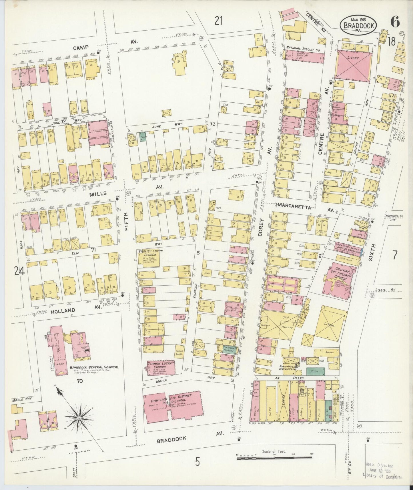 Sanborn Fire Insurance Map from Braddock, Allegheny County, Pennsylvania (1908), Sheet #0006 - Historic Sanborn Fire Insurance Map Print, vintage old map wall art, antique decor, genealogy gift, Pennsylvania Pennsylvania map