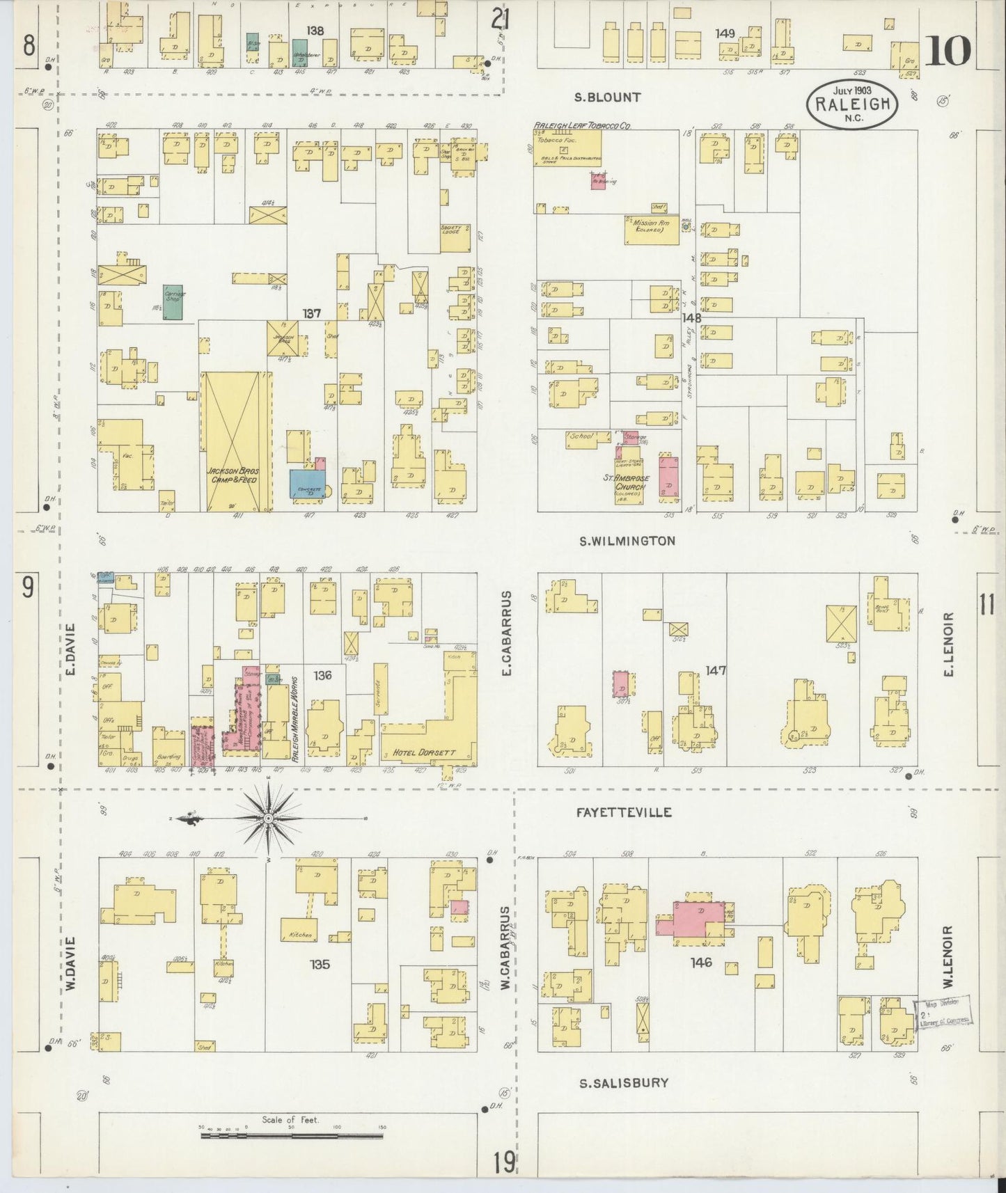 Sanborn Fire Insurance Map from Raleigh, Wake County, North Carolina (1903), Sheet #0010 - Historic Sanborn Fire Insurance Map Print, vintage old map wall art, antique decor, genealogy gift, North Carolina North Carolina map