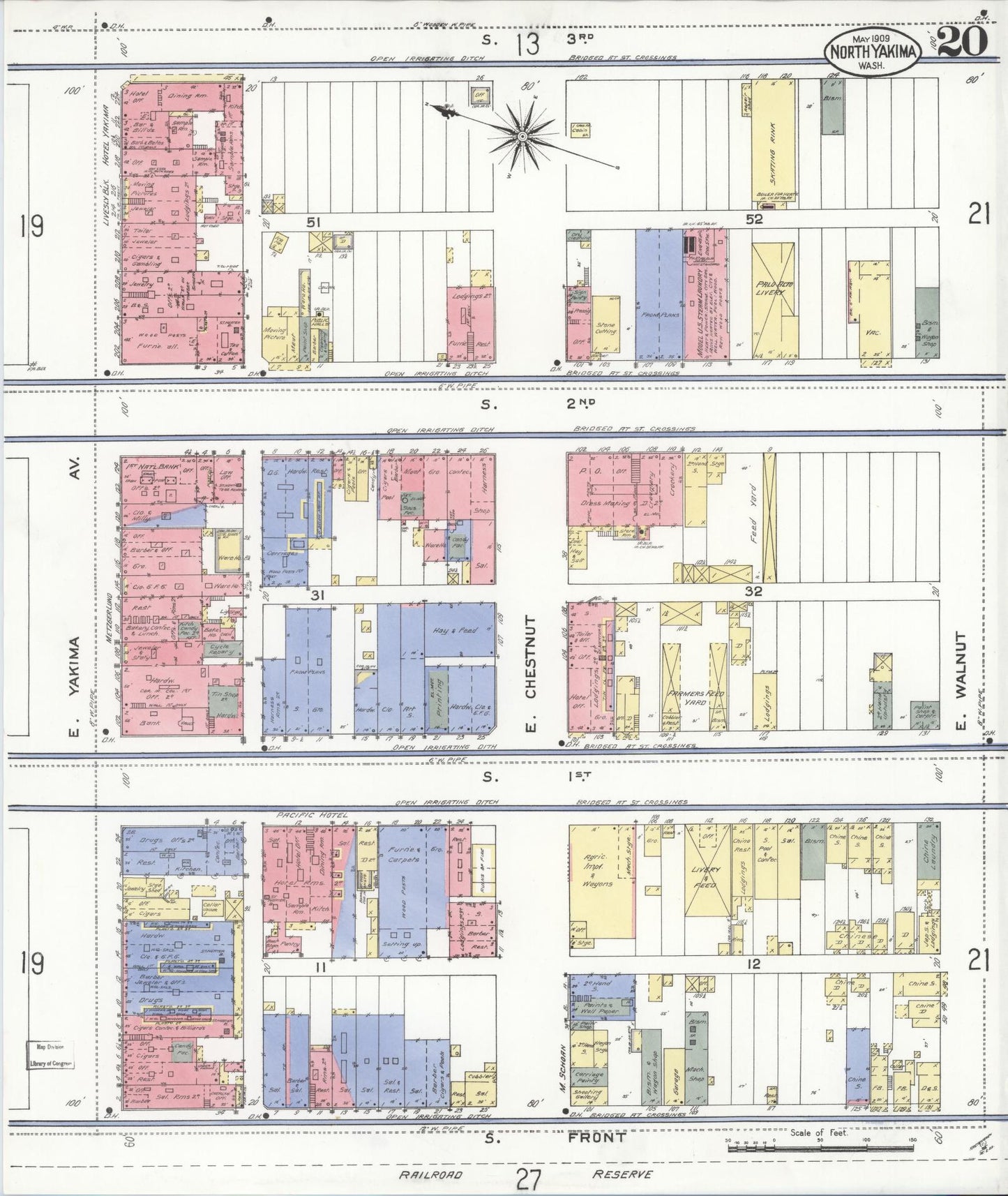 Sanborn Fire Insurance Map from North Yakima, Yakima County, Washington (1909), Sheet #0020 - Historic Sanborn Fire Insurance Map Print, vintage old map wall art, antique decor, genealogy gift, Washington Washington map