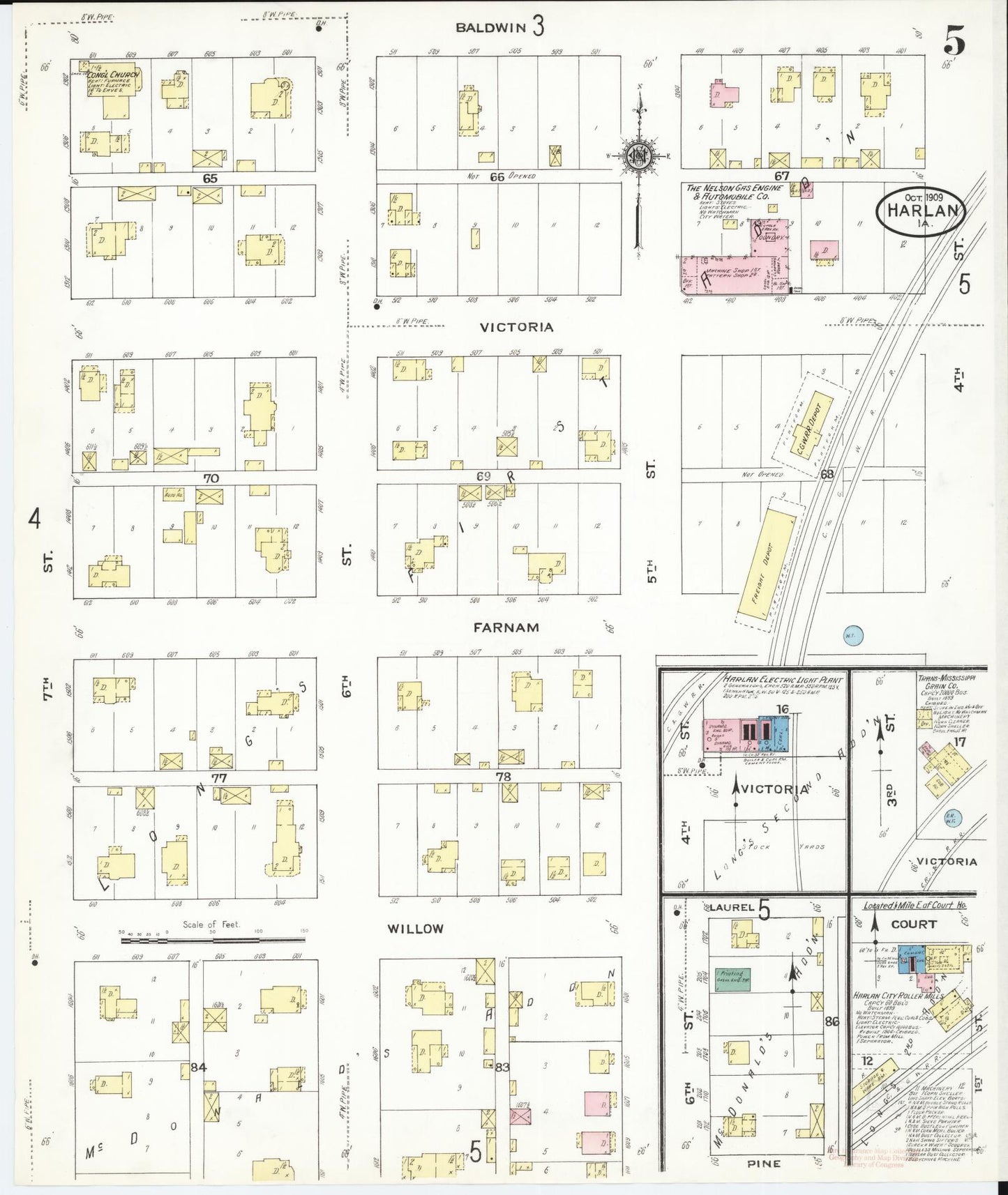 Sanborn Fire Insurance Map from Harlan, Shelby County, Iowa (1909), Sheet #0005 - Historic Sanborn Fire Insurance Map Print, vintage old map wall art