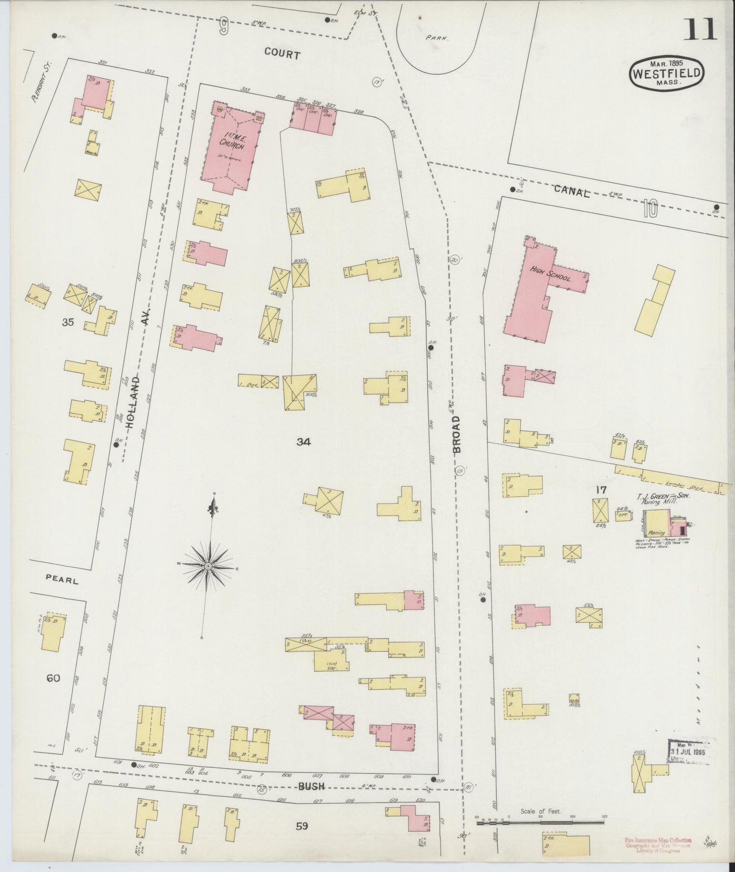 Sanborn Fire Insurance Map from Westfield, Hampden County, Massachusetts (1895), Sheet #0011 - Historic Sanborn Fire Insurance Map Print, vintage old map wall art, antique decor, genealogy gift, Massachusetts Massachusetts map