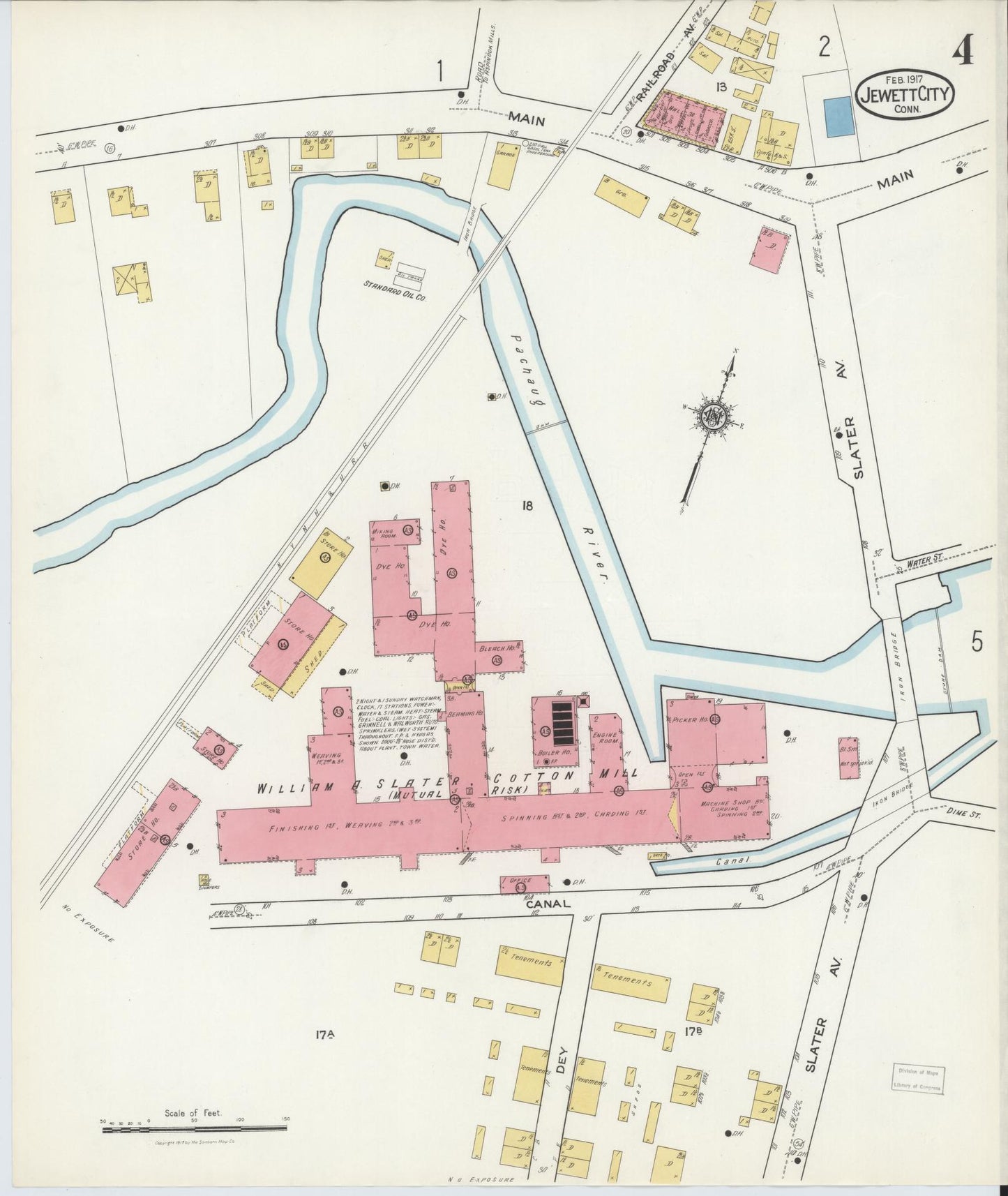 Sanborn Fire Insurance Map from Jewett City, New London County, Connecticut (1917), Sheet #0004 - Historic Sanborn Fire Insurance Map Print, vintage old map wall art, antique decor, genealogy gift, Connecticut Connecticut map