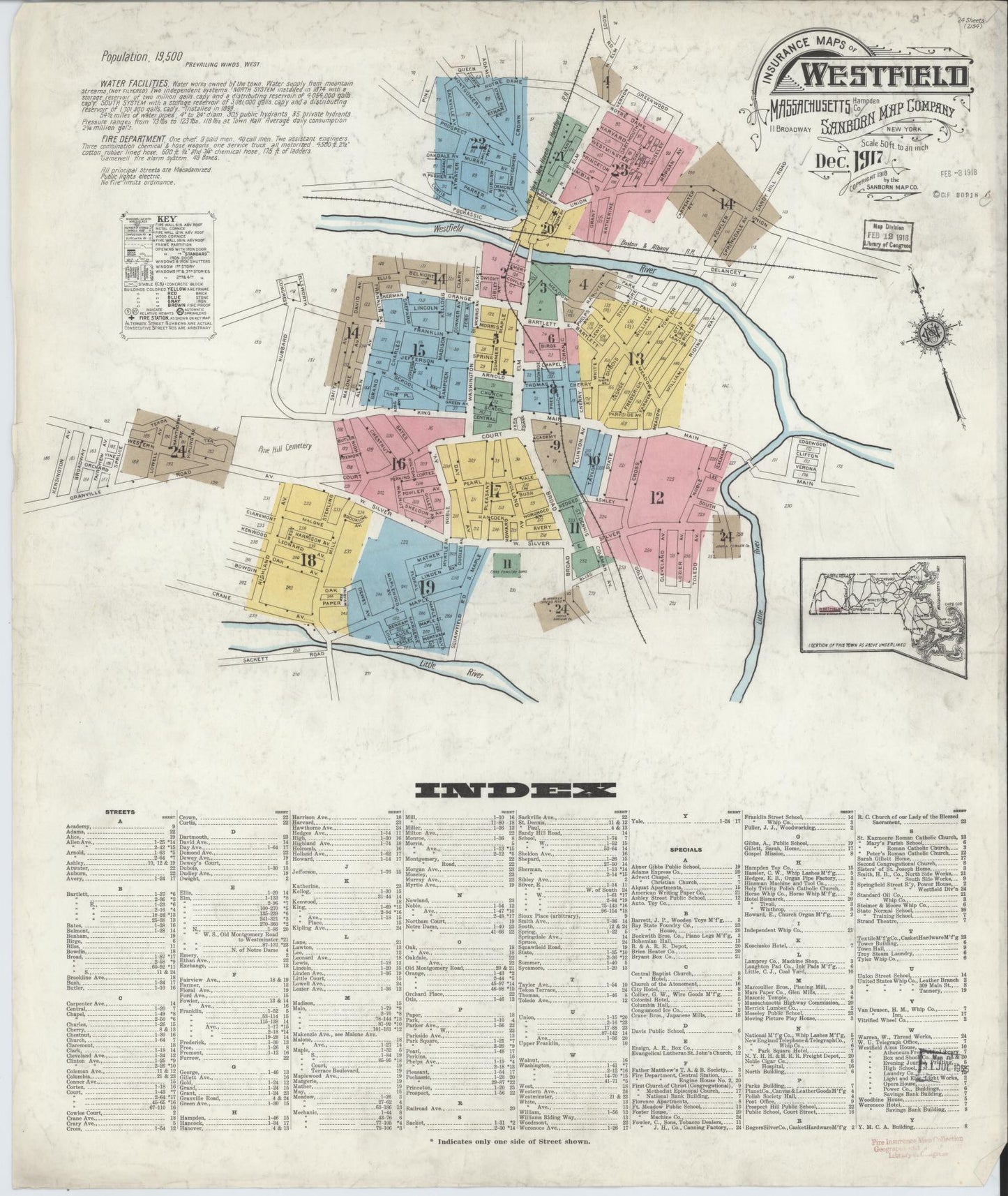 Sanborn Fire Insurance Map from Westfield, Hampden County, Massachusetts. (1917) – Historic Sanborn Fire Insurance Map Print