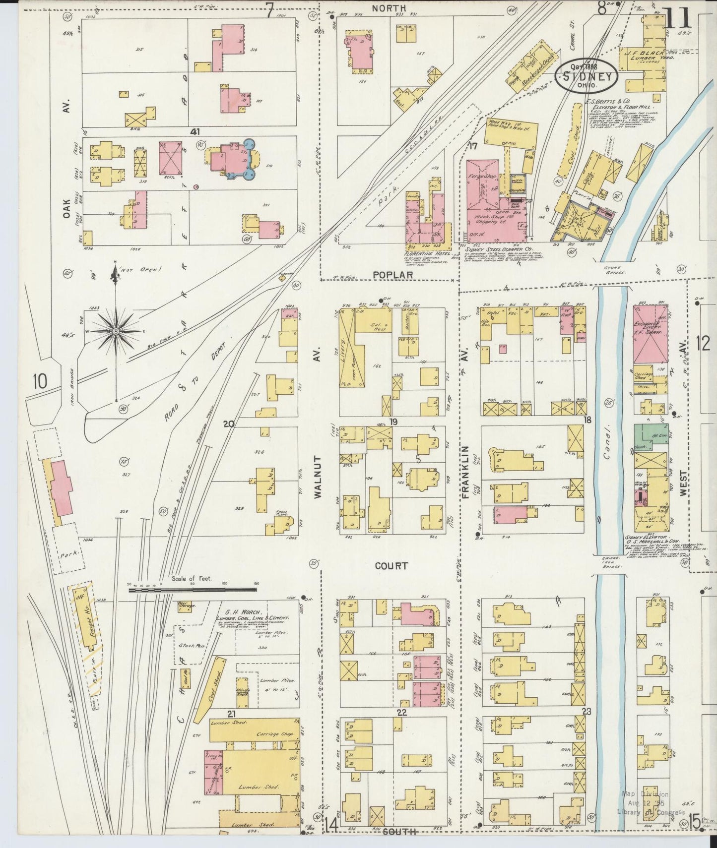 Sanborn Fire Insurance Map from Sidney, Shelby County, Ohio (1898), Sheet #0011 - Historic Sanborn Fire Insurance Map Print, vintage old map wall art, antique decor, genealogy gift, Ohio Ohio map