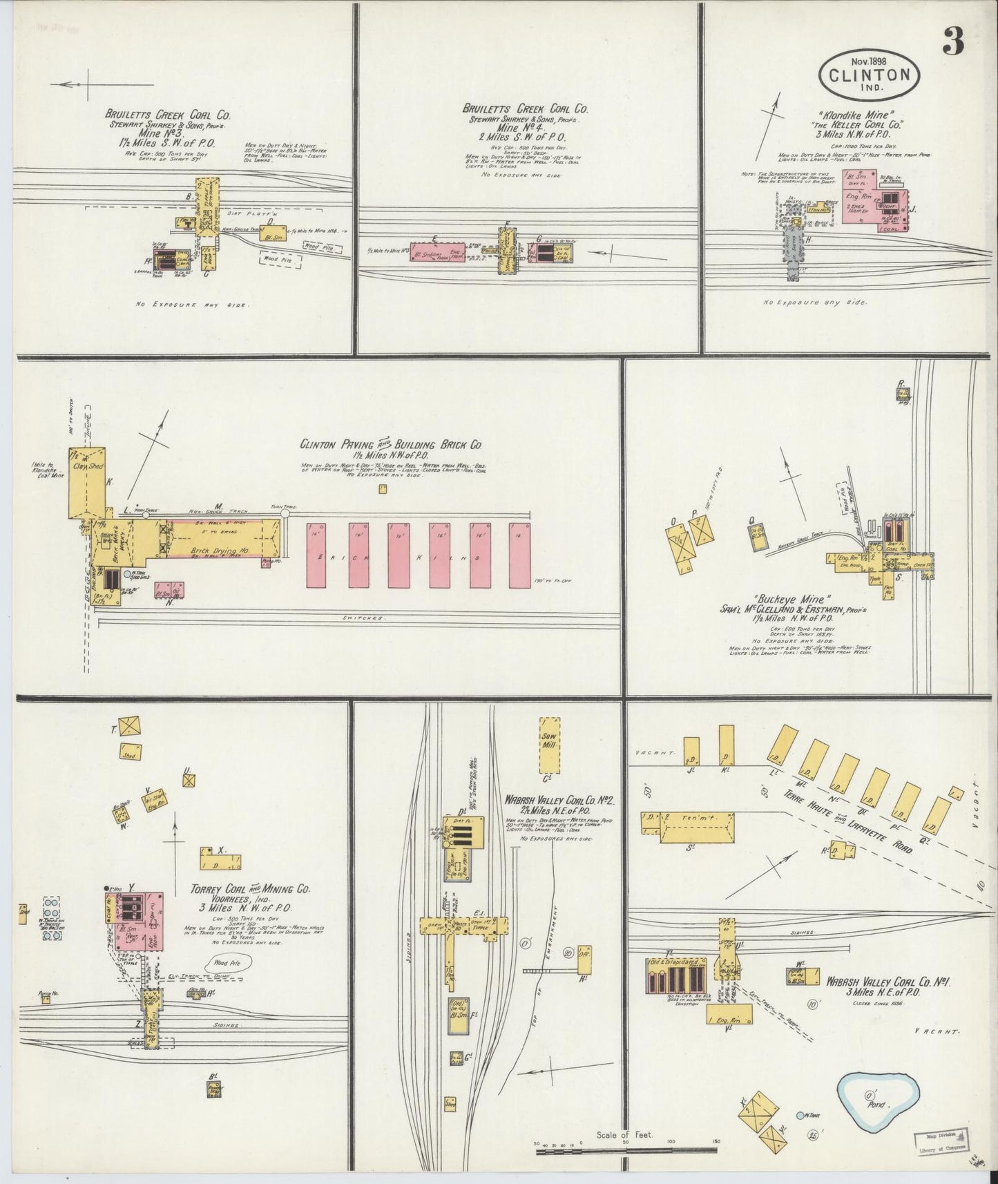 Sanborn Fire Insurance Map from Clinton, Vermillion County, Indiana (1898), Sheet #0003 - Complete Map Set gallery image, historic Sanborn map, vintage wall art, Indiana Indiana