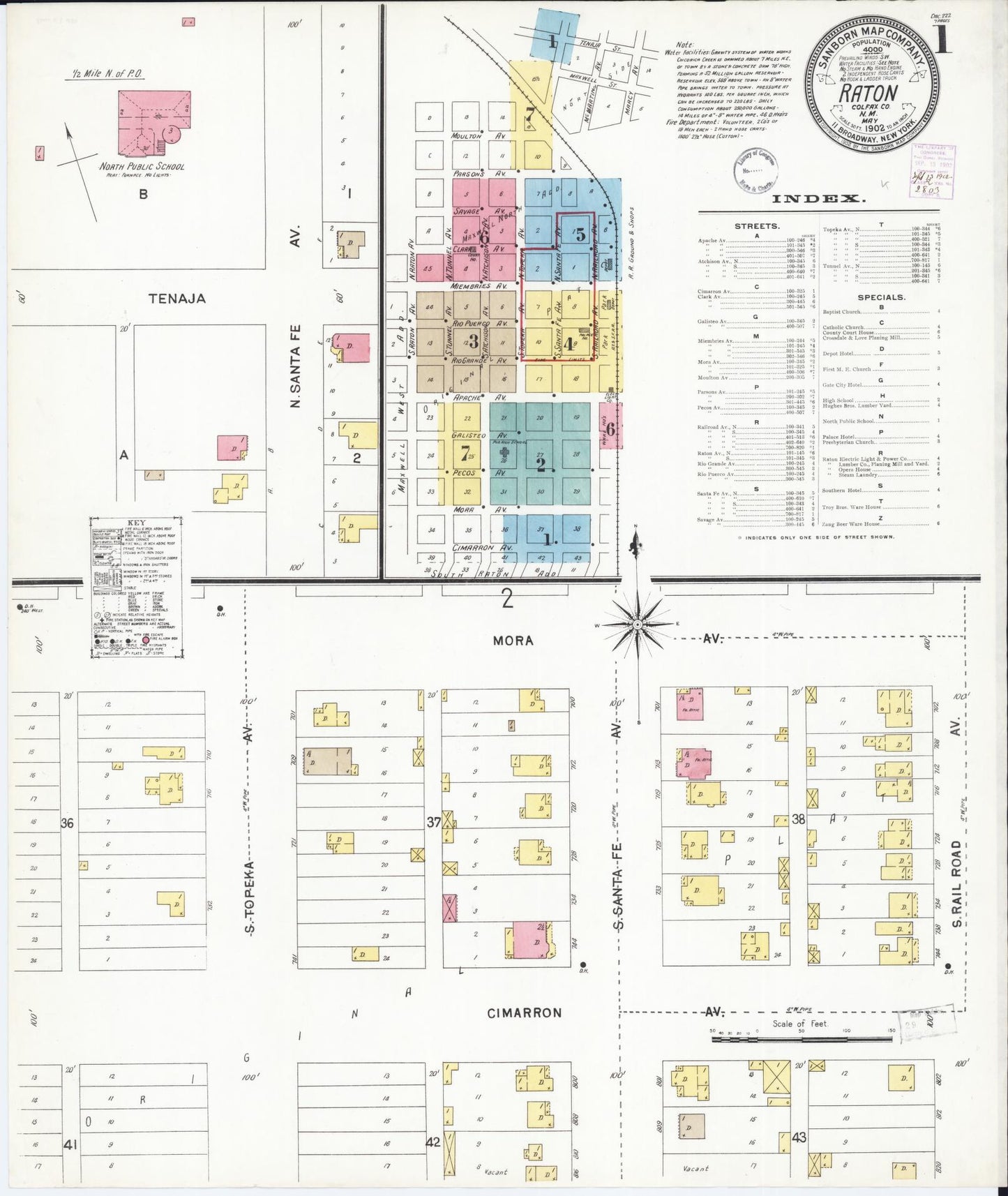 Sanborn Fire Insurance Map from Raton, Colfax County, New Mexico (1902), Sheet #0001 - Historic Sanborn Fire Insurance Map Print, vintage old map wall art, antique decor, genealogy gift, New Mexico New Mexico map