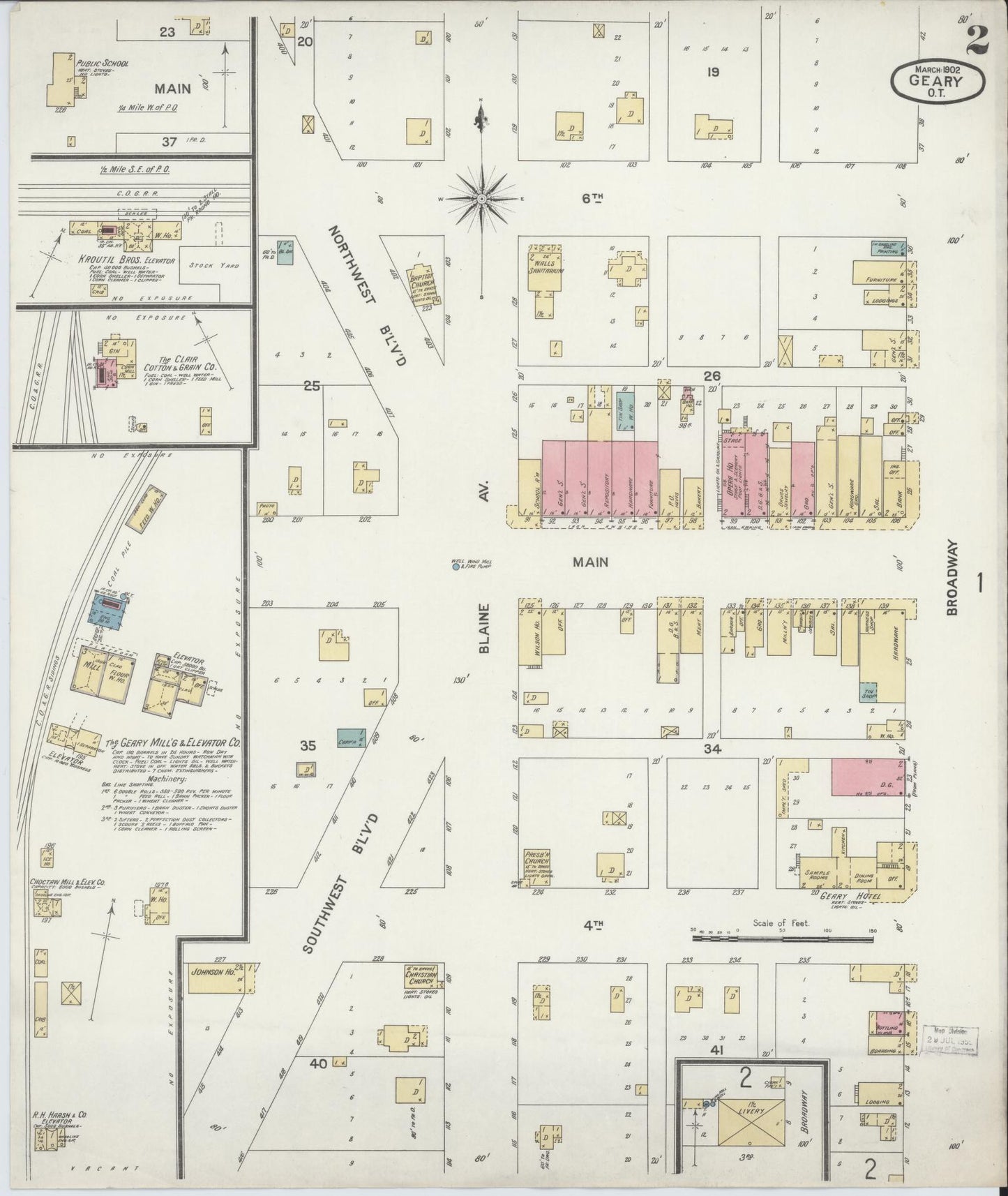 Sanborn Fire Insurance Map from Geary, Blaine County, Oklahoma (1902), Sheet #0002 - Historic Sanborn Fire Insurance Map Print, vintage old map wall art, antique decor, genealogy gift, Oklahoma Oklahoma map