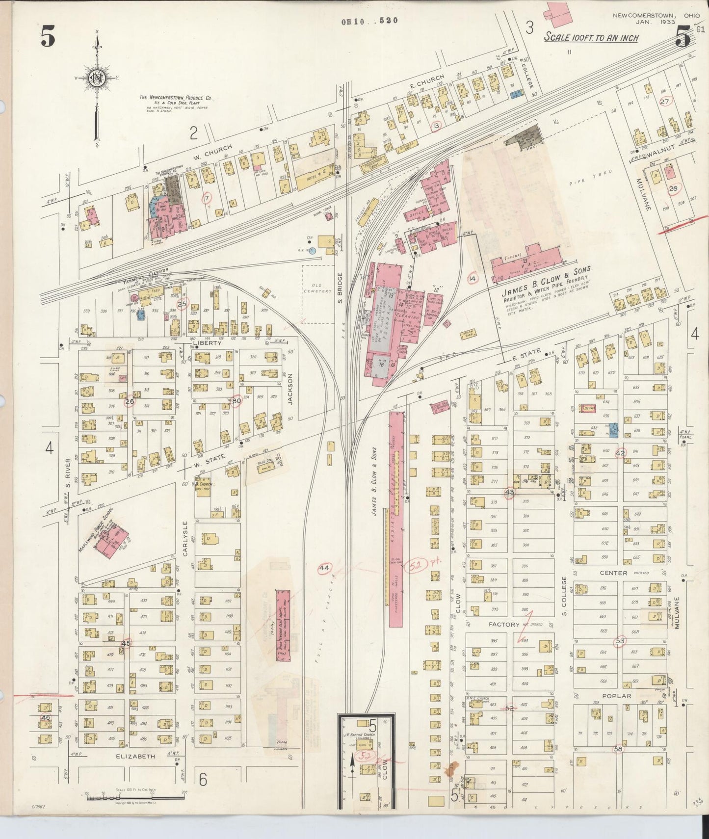 Sanborn Fire Insurance Map from Newcomerstown, Tuscarawas County, Ohio (1933), Sheet #0005 - Historic Sanborn Fire Insurance Map Print, vintage old map wall art, antique decor, genealogy gift, Ohio Ohio map