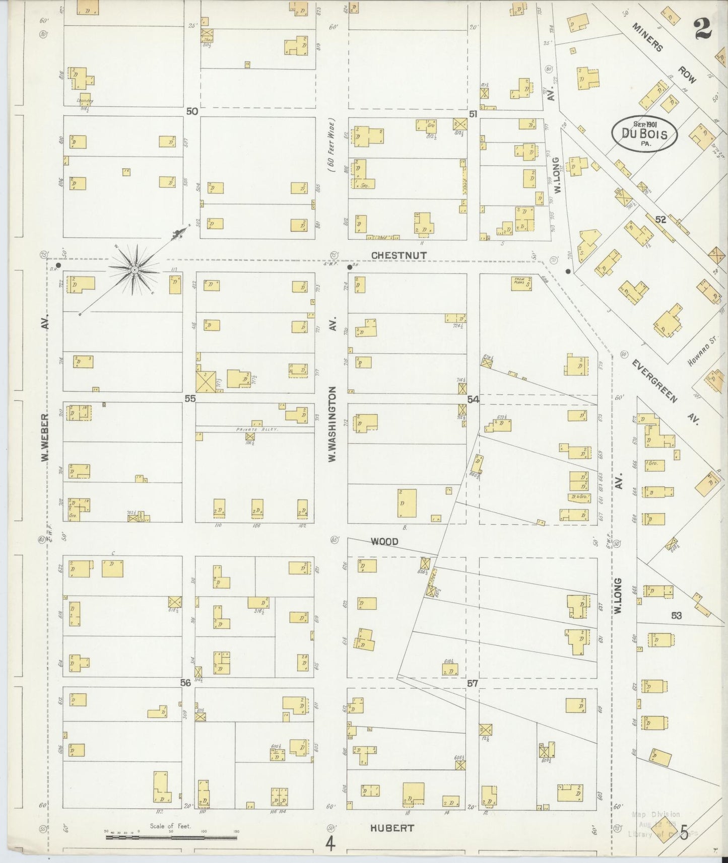 Sanborn Fire Insurance Map from Du Bois, Clearfield County, Pennsylvania (1901), Sheet #0002 - Historic Sanborn Fire Insurance Map Print, vintage old map wall art, antique decor, genealogy gift, Pennsylvania Pennsylvania map