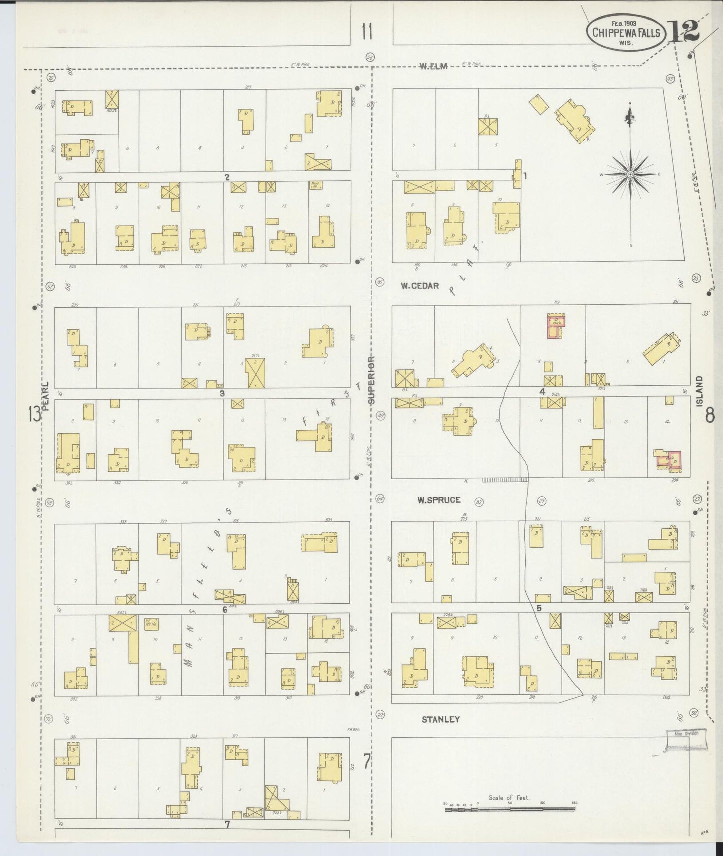 Sanborn Fire Insurance Map from Chippewa Falls, Chippewa County, Wisconsin (1903), Sheet #0012 - Historic Sanborn Fire Insurance Map Print, vintage old map wall art, antique decor, genealogy gift, Wisconsin Wisconsin map